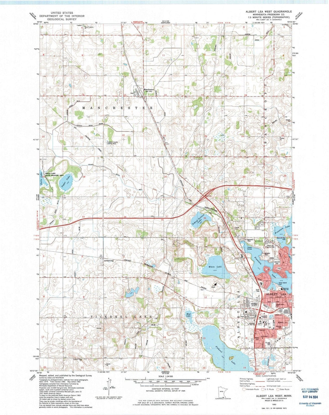 1982 Albert Lea West, MN - Minnesota - USGS Topographic Map