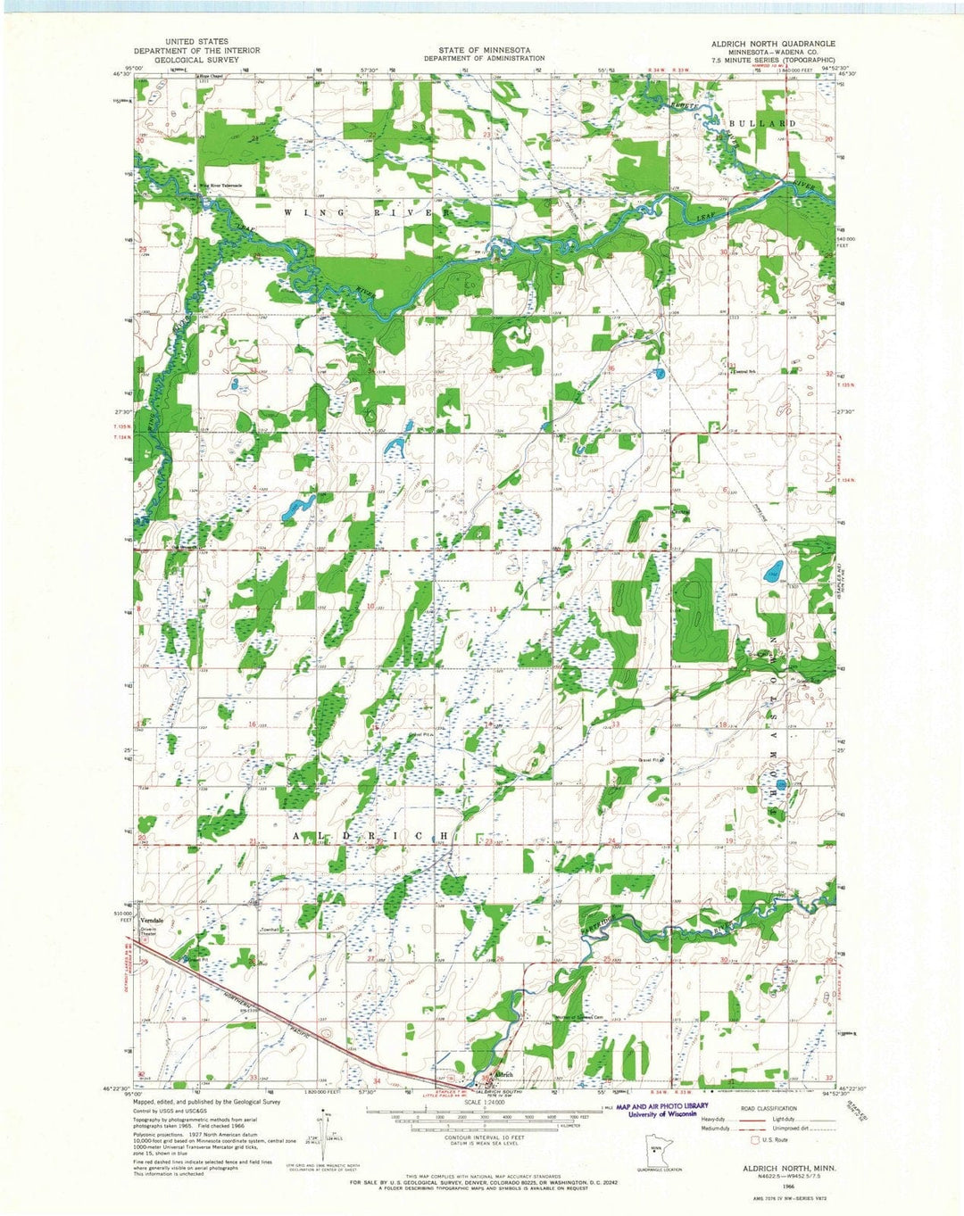 1966 Aldrich North, MN - Minnesota - USGS Topographic Map