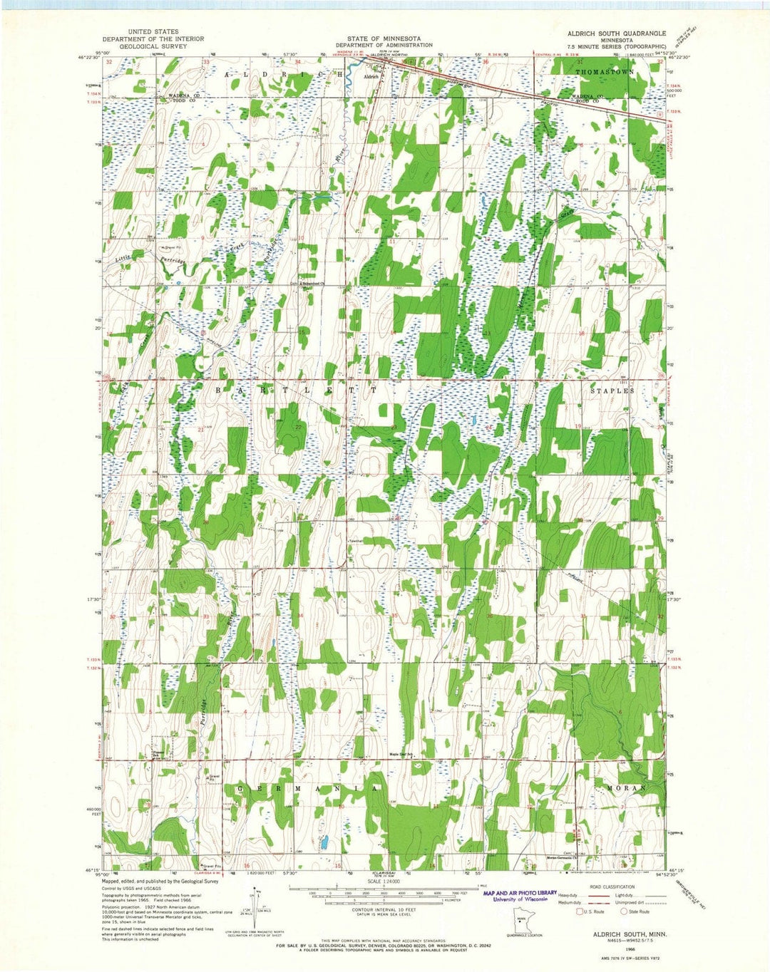 1966 Aldrich South, MN - Minnesota - USGS Topographic Map