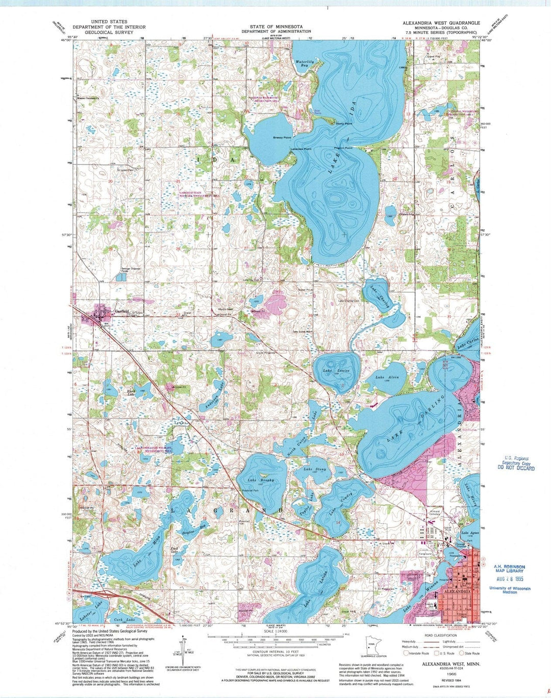 1966 Alexandria West, MN - Minnesota - USGS Topographic Map