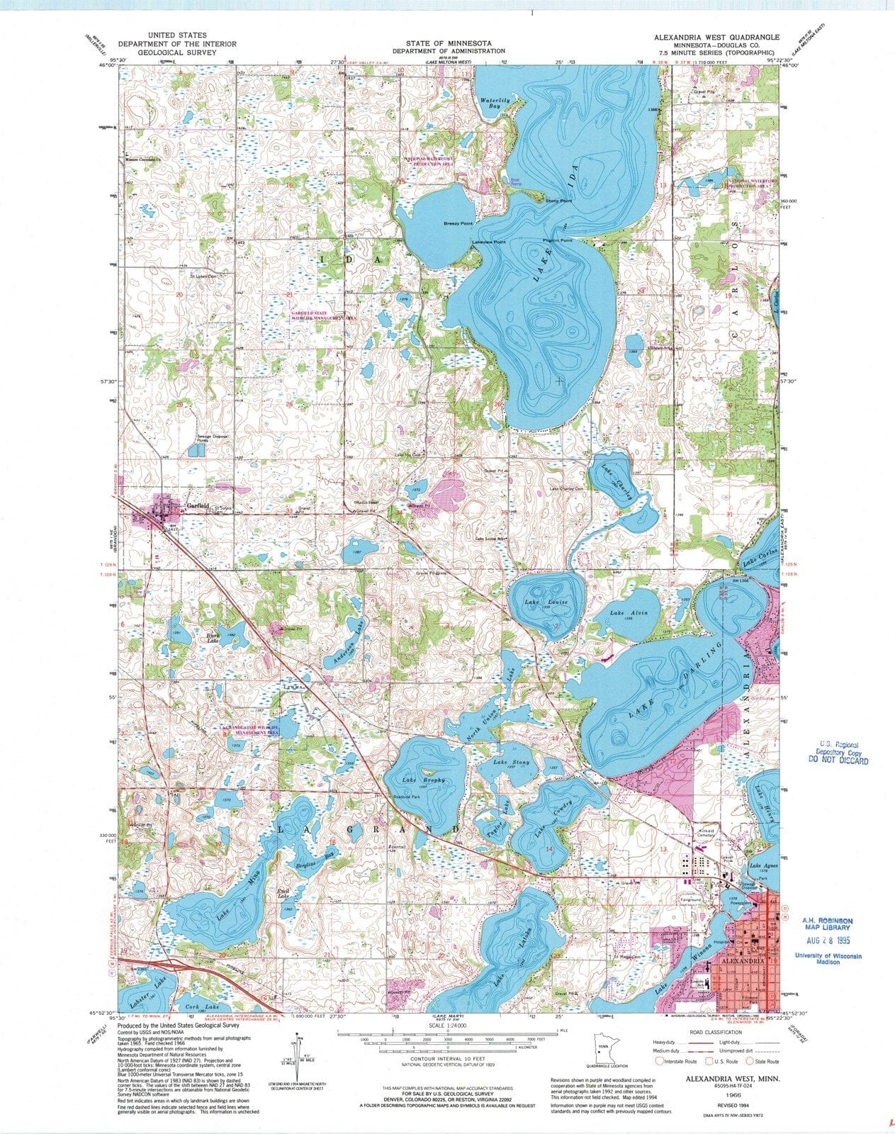 1966 Alexandria West, MN - Minnesota - USGS Topographic Map