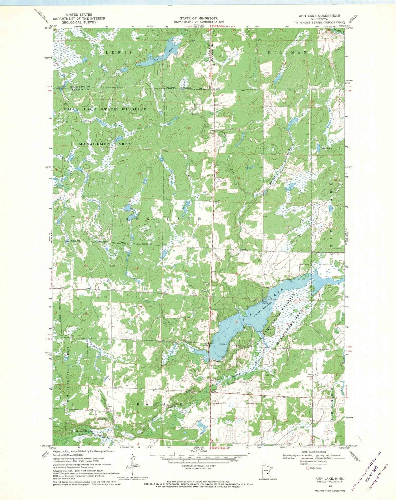 1968 Ann Lake, MN - Minnesota - USGS Topographic Map