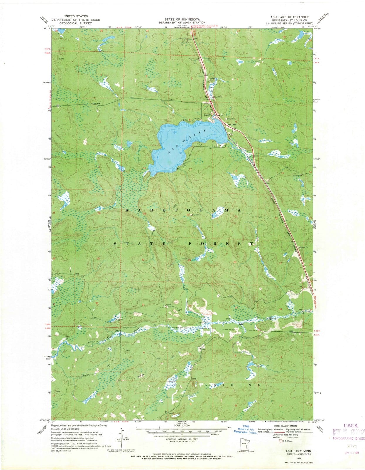 1968 Ash Lake, MN - Minnesota - USGS Topographic Map