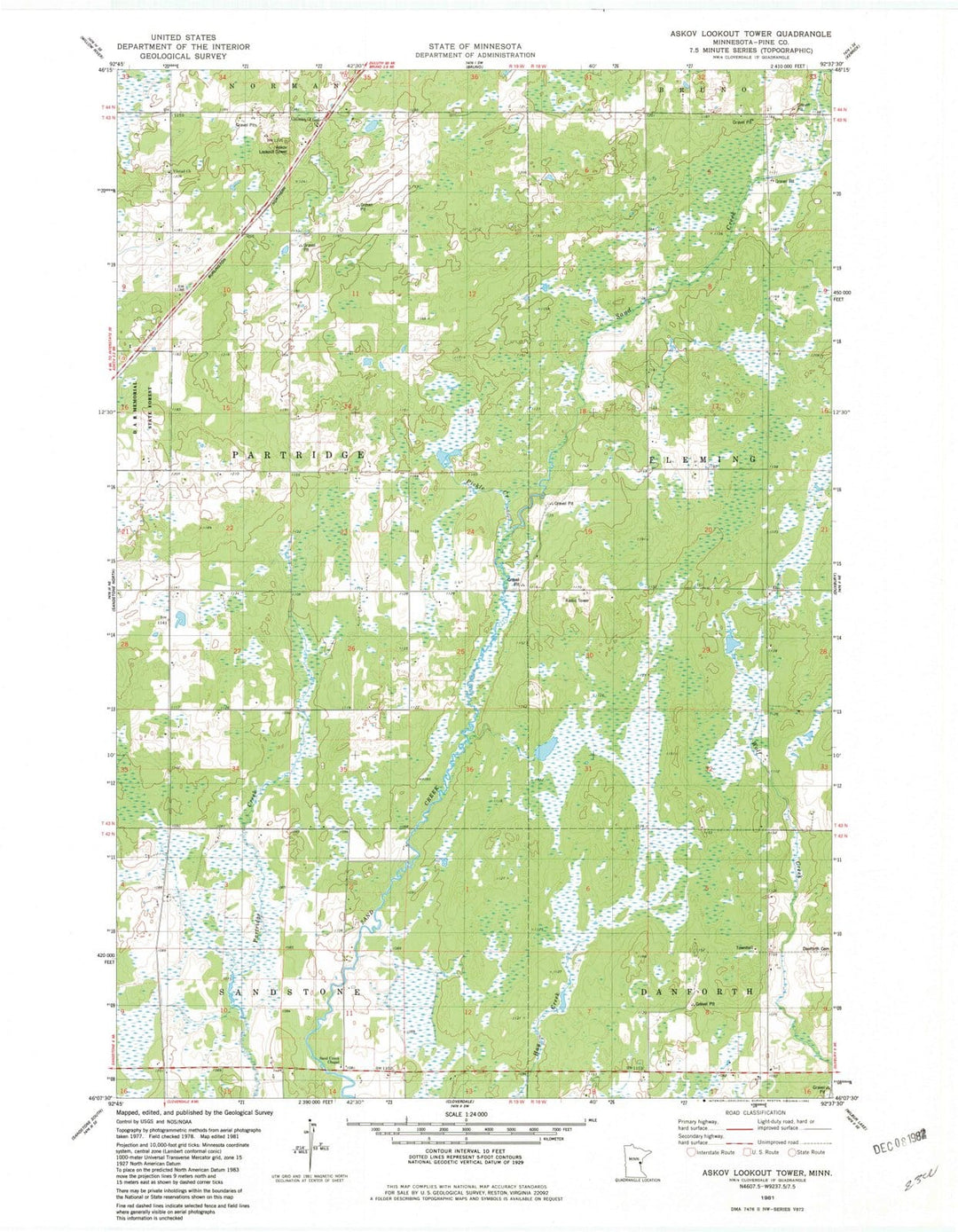 1981 Askov Lookout Tower, MN - Minnesota - USGS Topographic Map