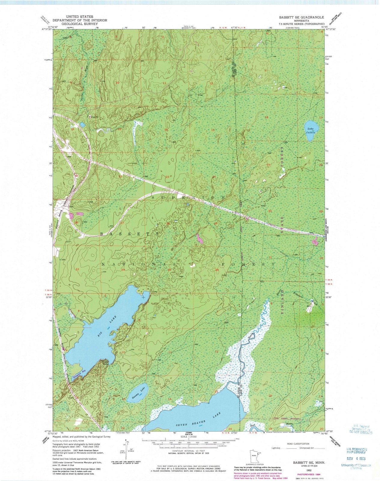 1952 Babbitt, MN - Minnesota - USGS Topographic Map v2