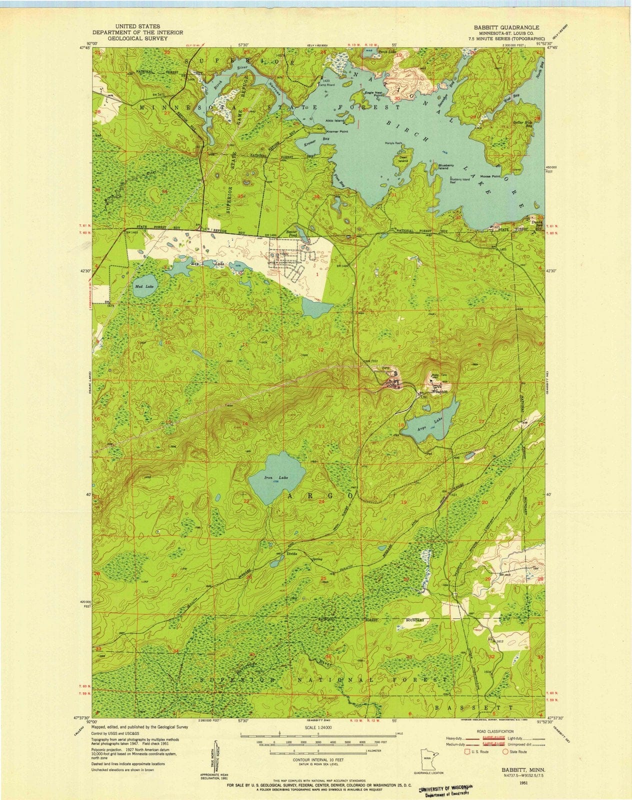 1951 Babbitt, MN - Minnesota - USGS Topographic Map v2