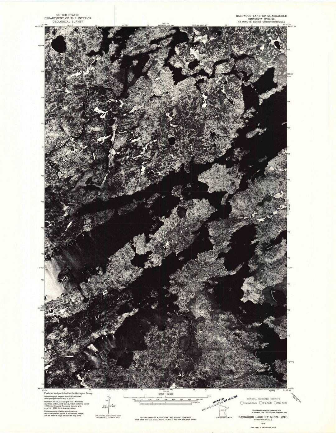 1976 Basswood Lake, MN - Minnesota - USGS Topographic Map v2