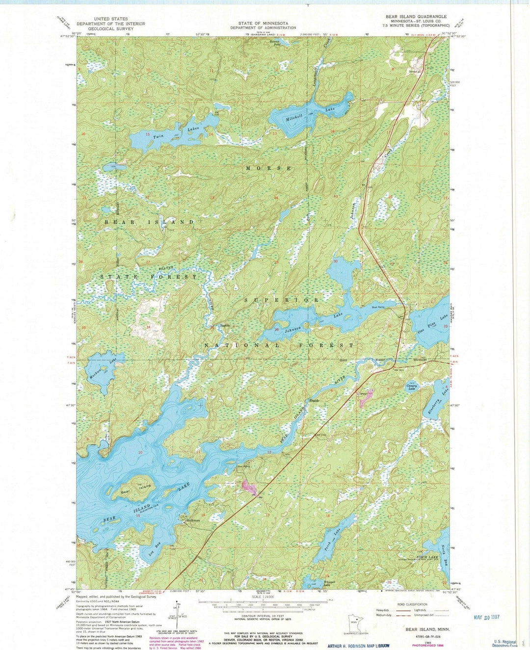 1965 Bear Island, MN - Minnesota - USGS Topographic Map