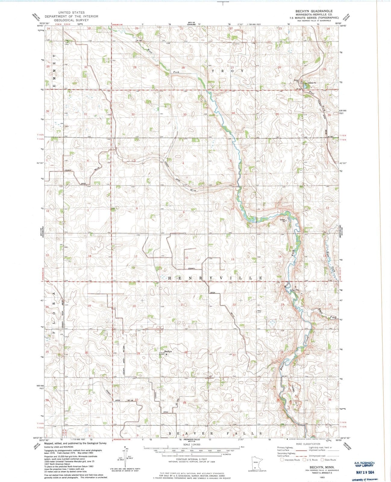 1983 Bechyn, MN - Minnesota - USGS Topographic Map