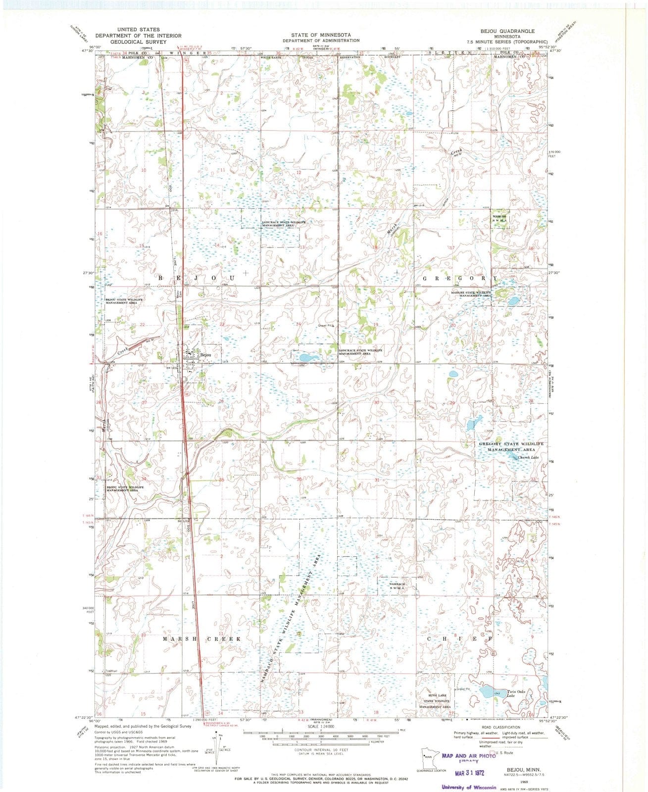 1969 Bejou, MN - Minnesota - USGS Topographic Map