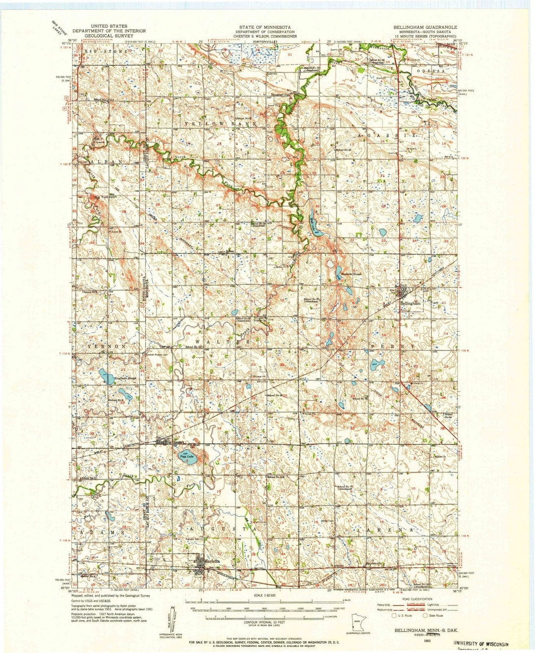 1953 Bellingham, MN - Minnesota - USGS Topographic Map