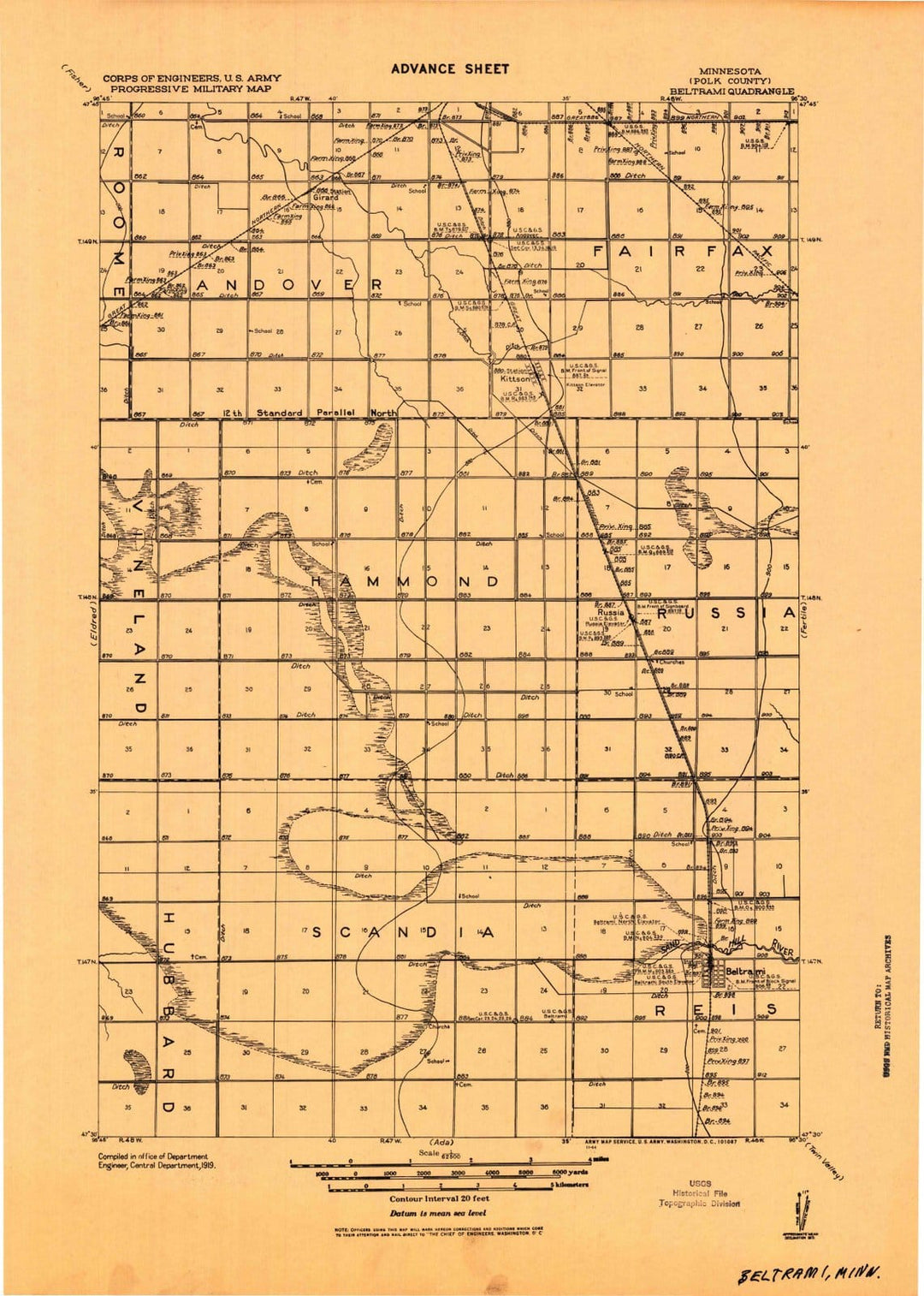 1919 Beltrami, MN - Minnesota - USGS Topographic Map