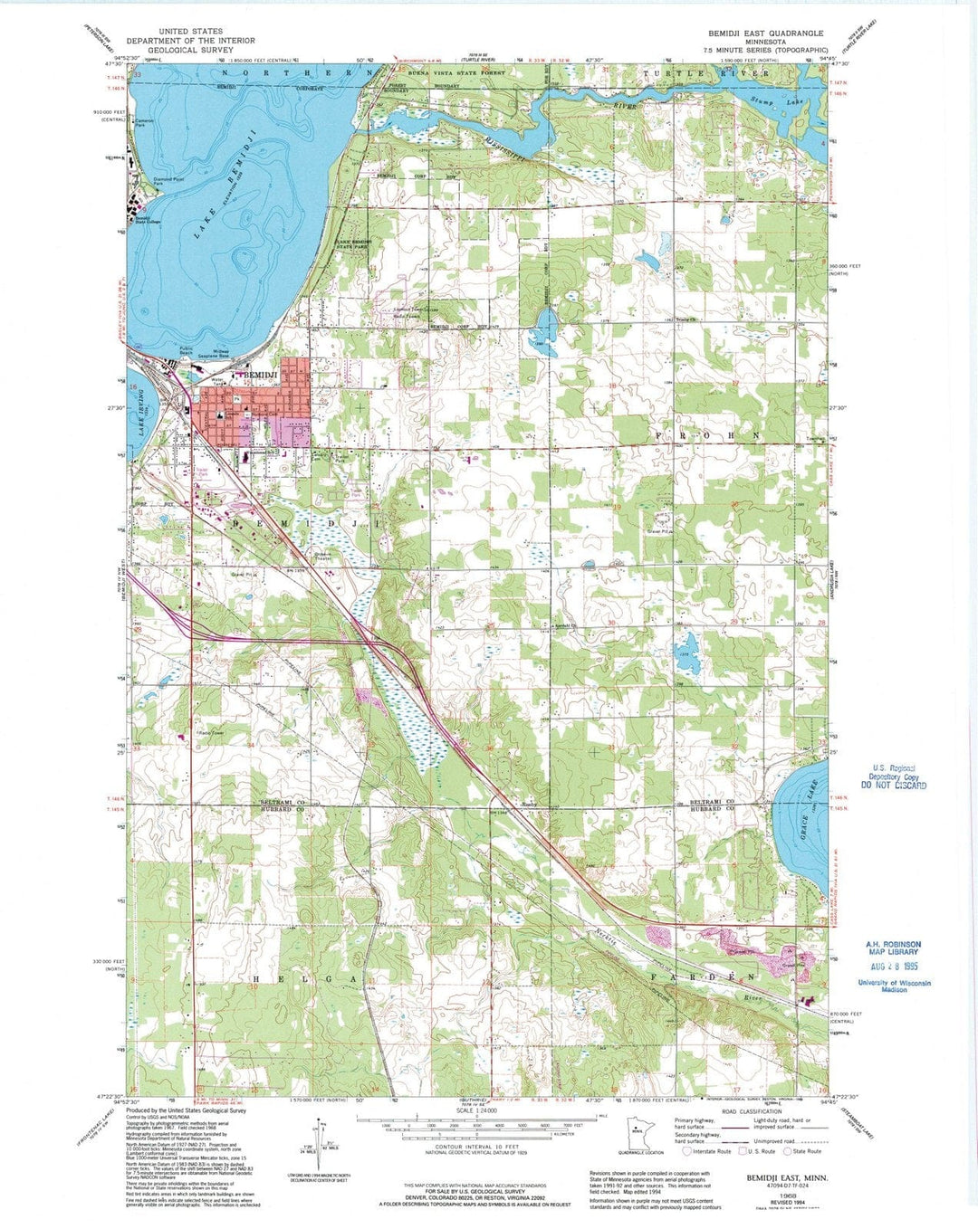 1968 Bemidji East, MN - Minnesota - USGS Topographic Map