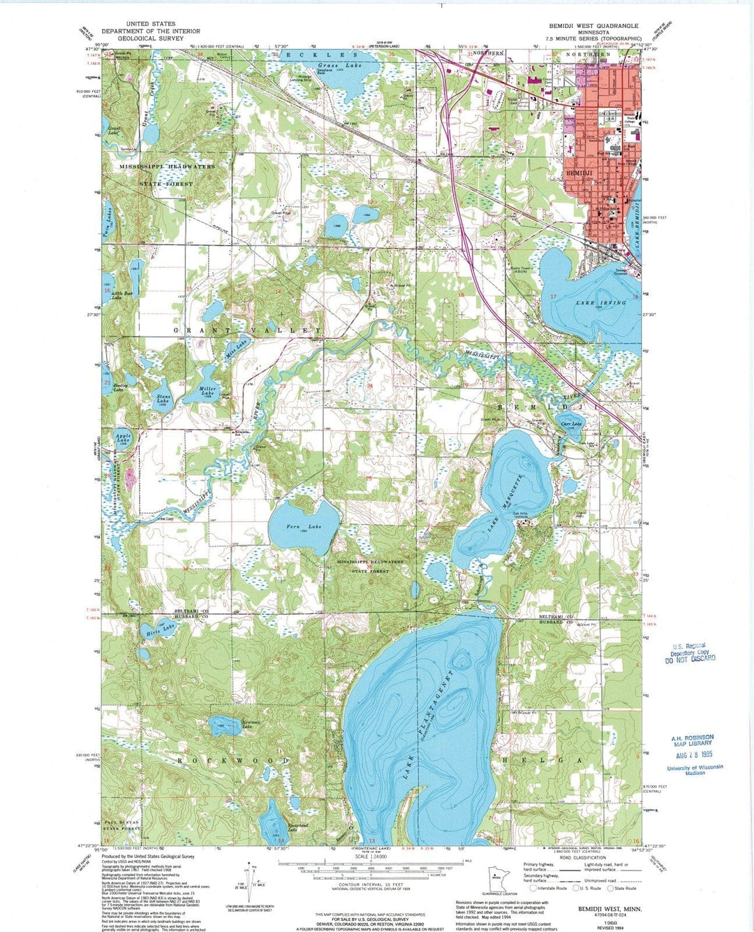 1968 Bemidji West, MN - Minnesota - USGS Topographic Map