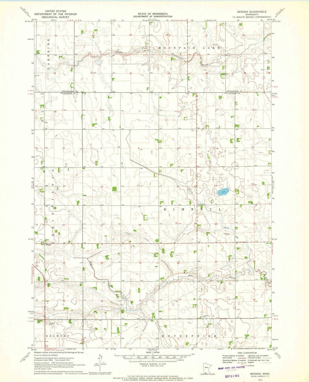 1970 Bergen, MN - Minnesota - USGS Topographic Map