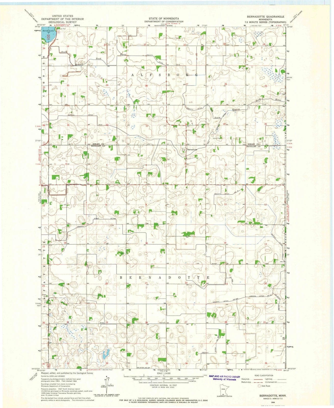 1964 Bernadotte, MN - Minnesota - USGS Topographic Map