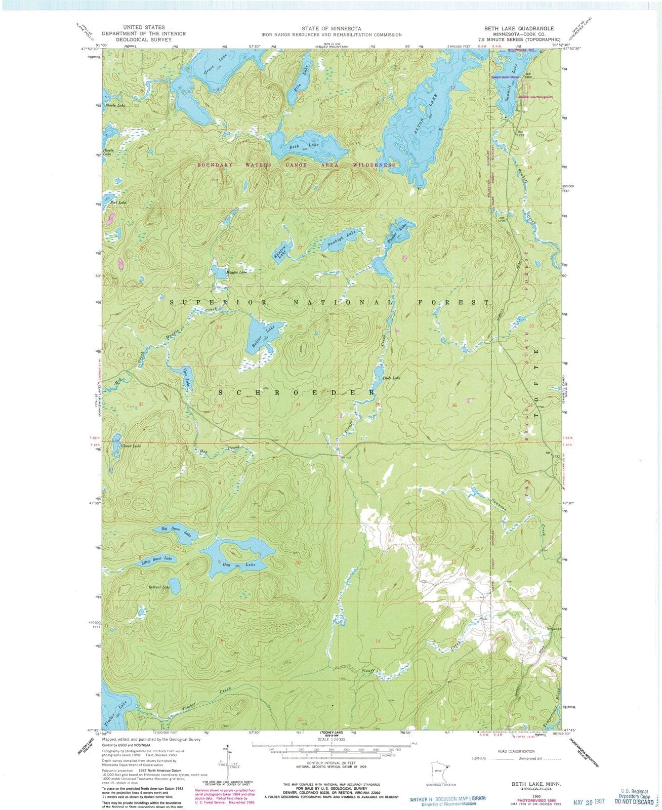 1960 Beth Lake, MN - Minnesota - USGS Topographic Map