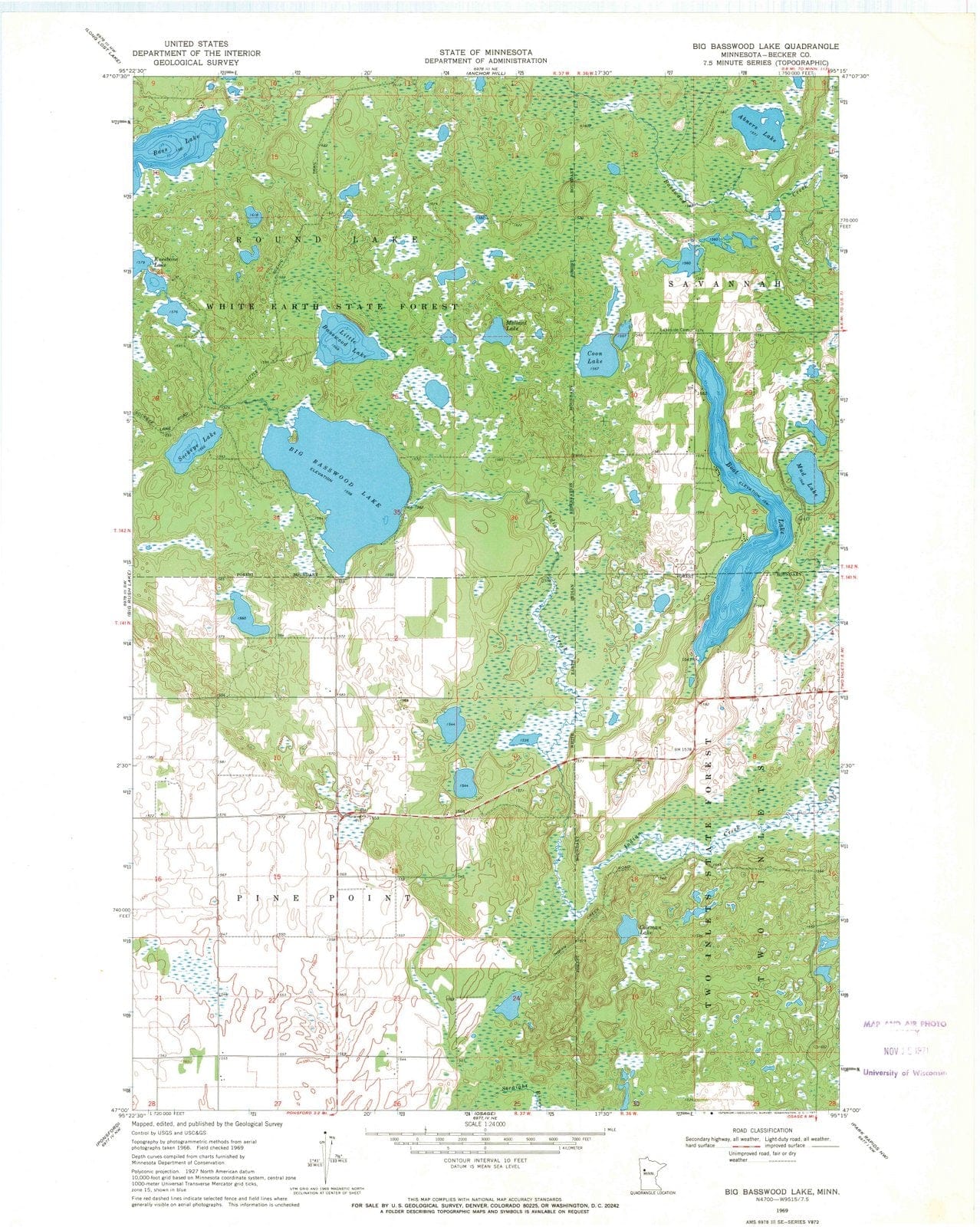 1969 Big Basswood Lake, MN - Minnesota - USGS Topographic Map