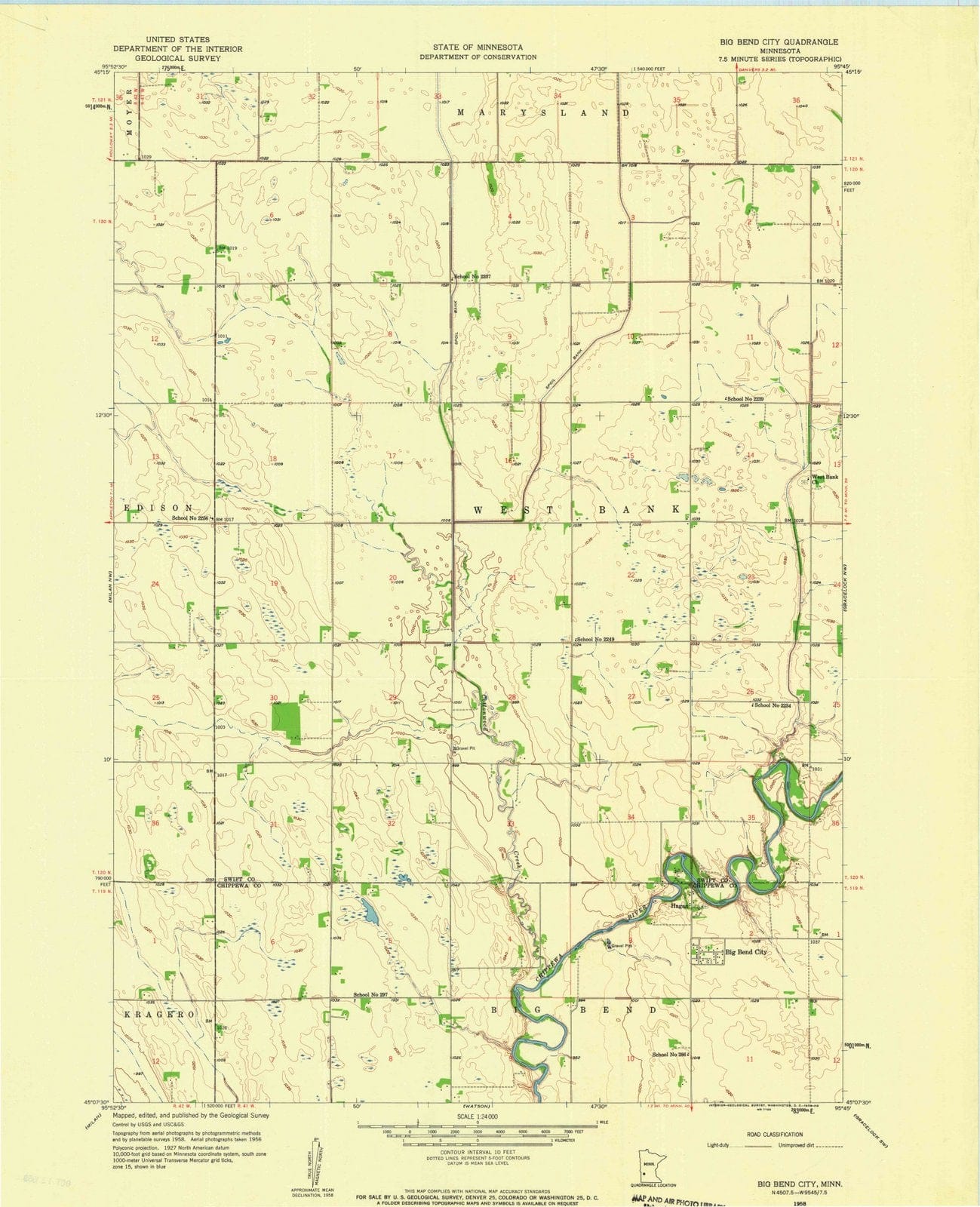 1958 Big Bend City, MN - Minnesota - USGS Topographic Map