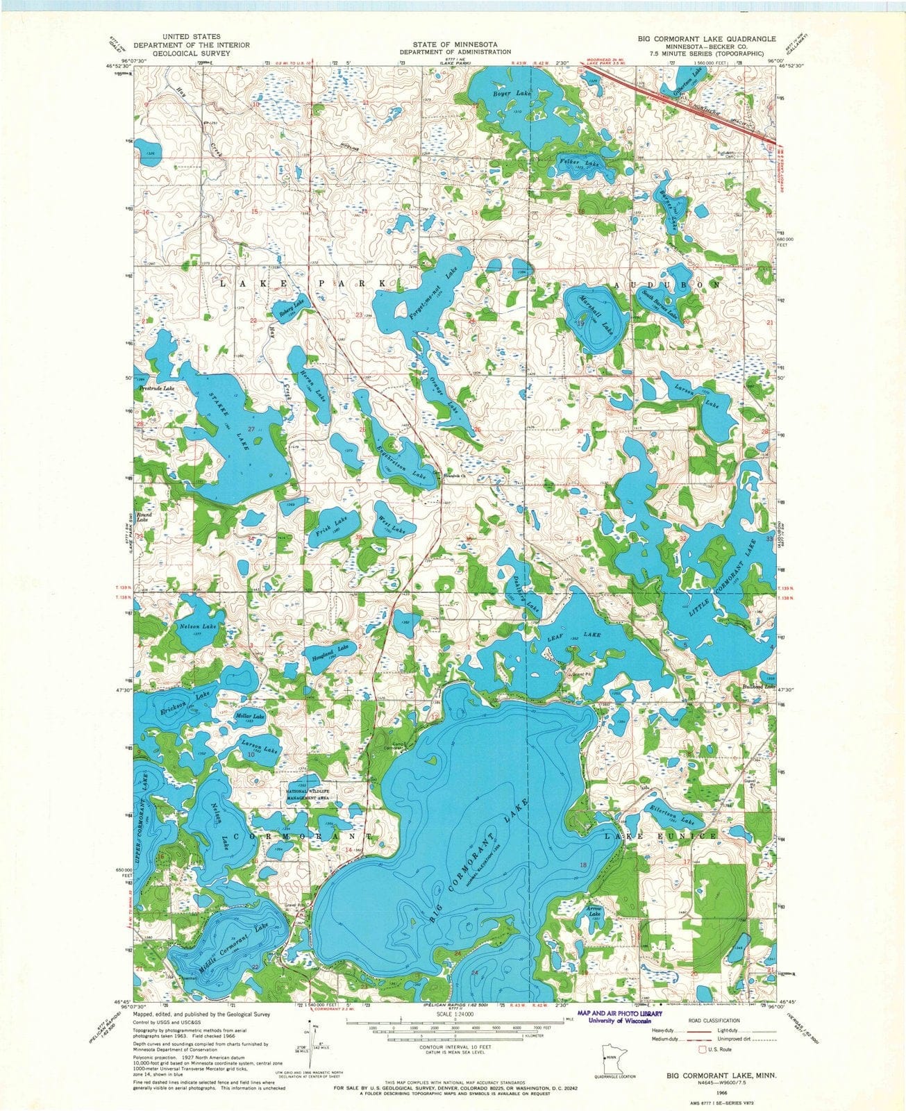 1966 Big Cormorant Lake, MN - Minnesota - USGS Topographic Map