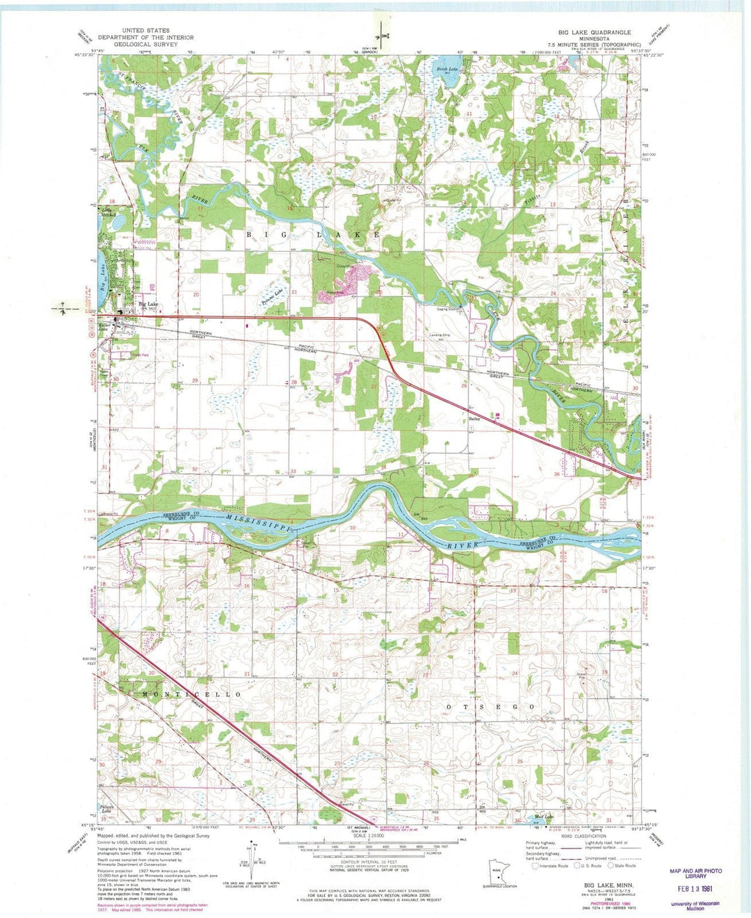 1961 Big Lake, MN - Minnesota - USGS Topographic Map