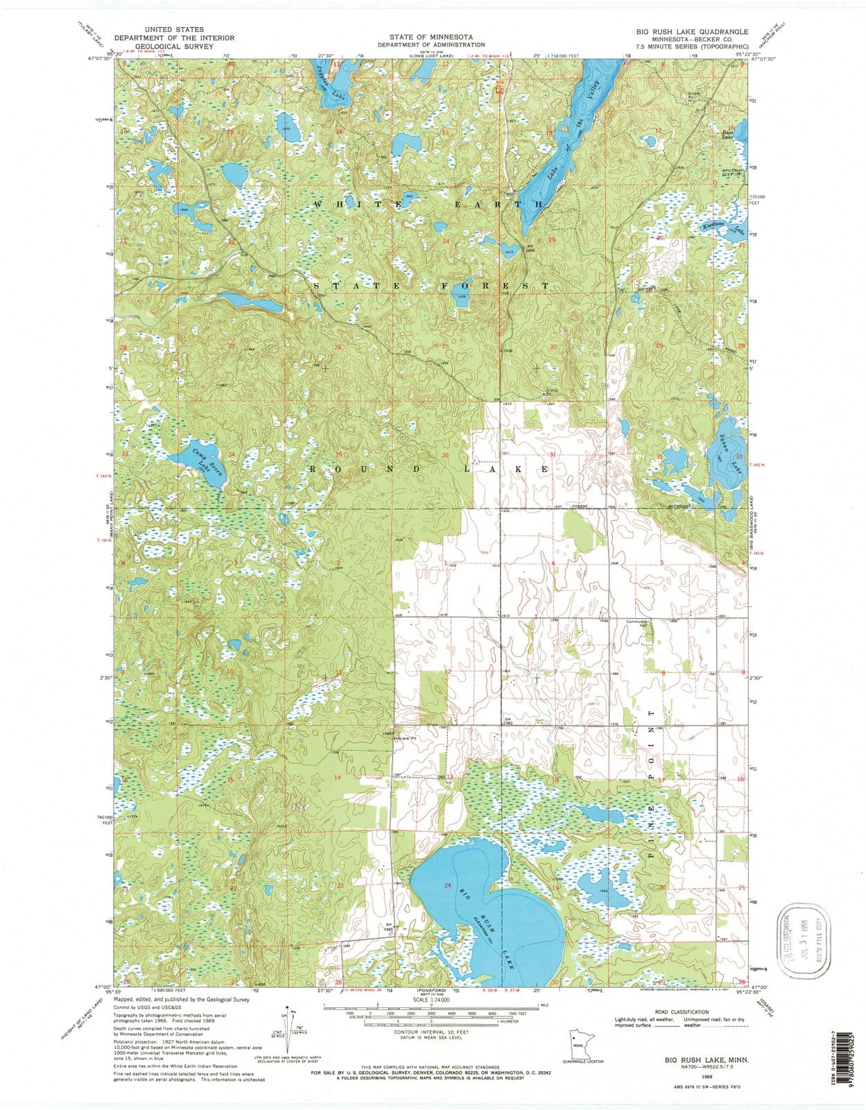 1969 Big Rush Lake, MN - Minnesota - USGS Topographic Map