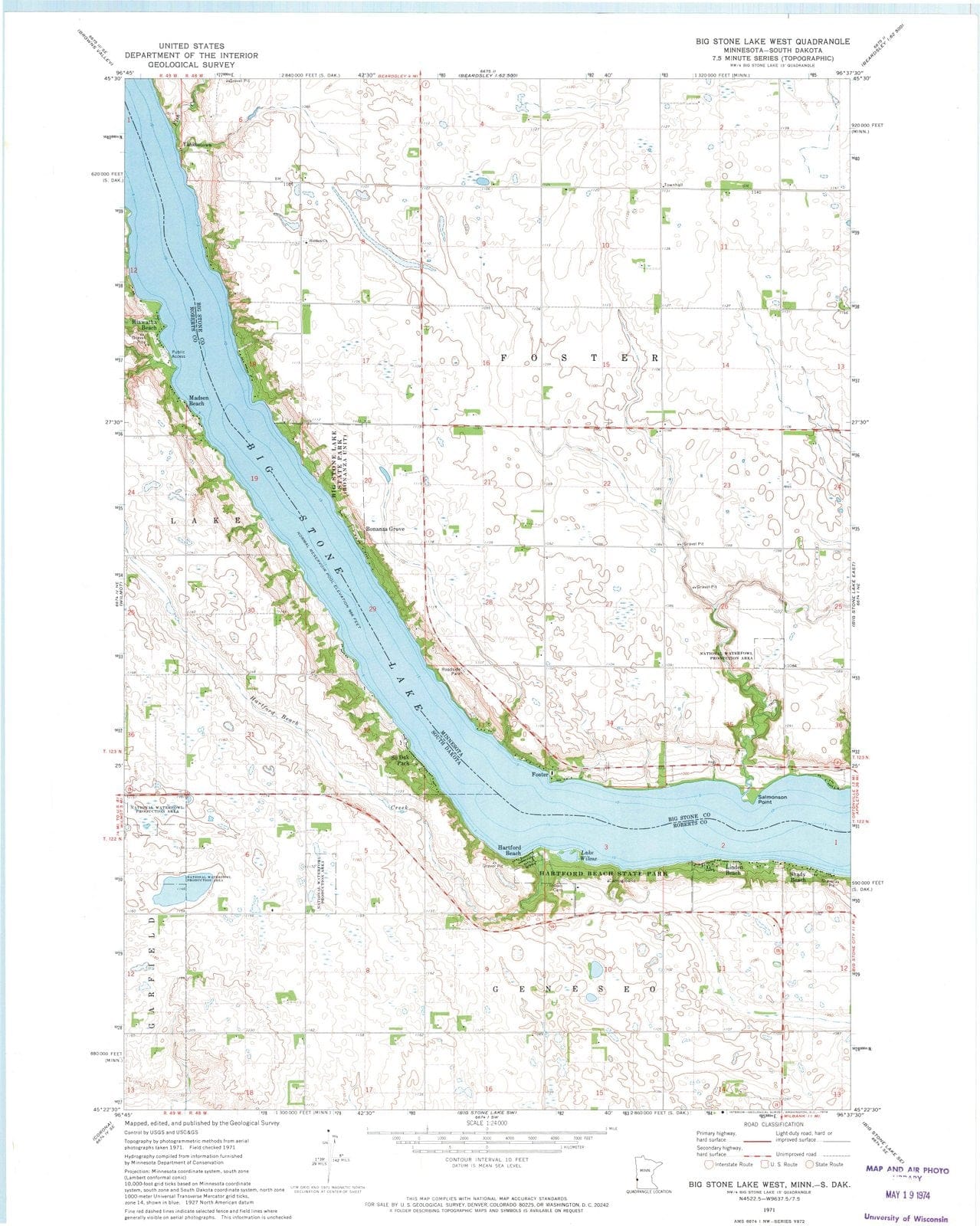 1971 Big Stone Lake West, MN - Minnesota - USGS Topographic Map