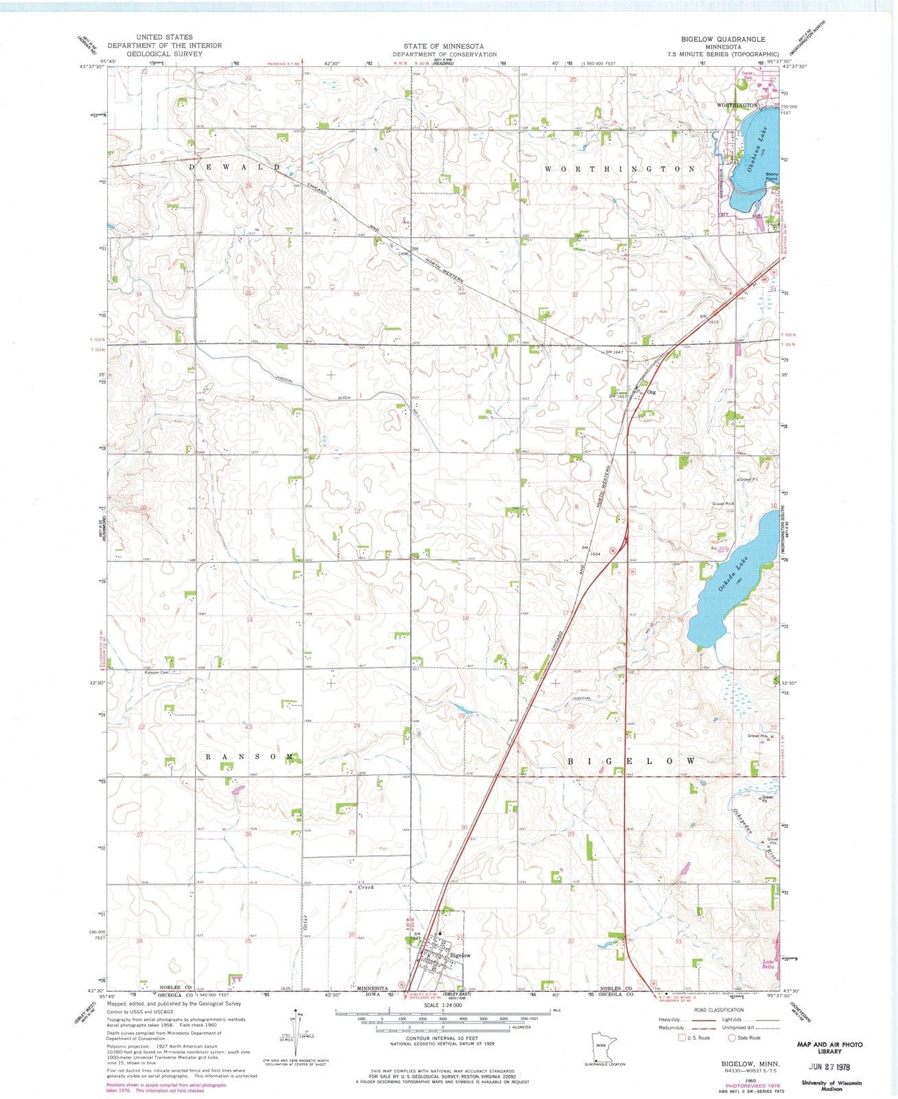 1960 Bigelow, MN - Minnesota - USGS Topographic Map