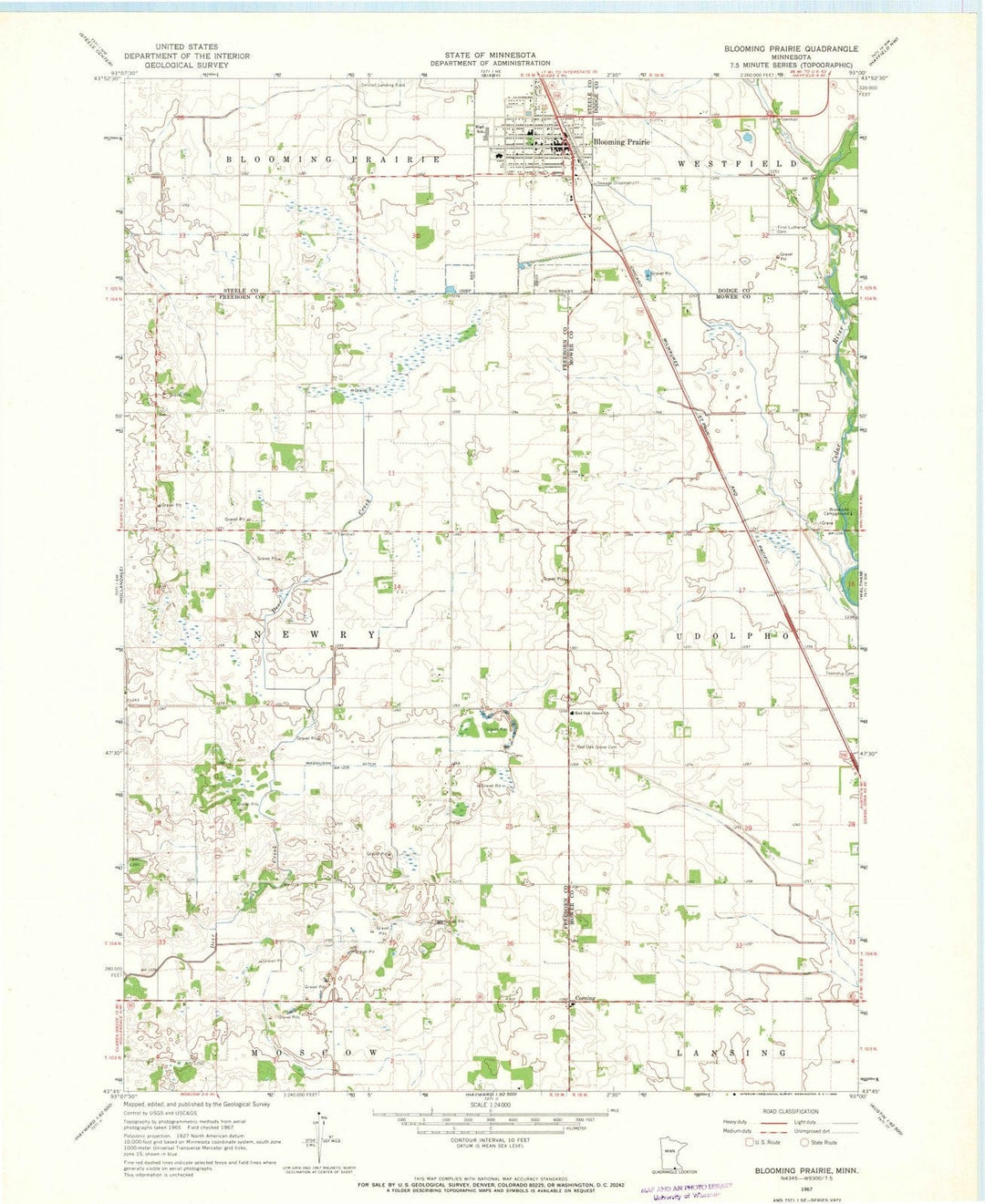 1967 Blooming Prairie, MN - Minnesota - USGS Topographic Map