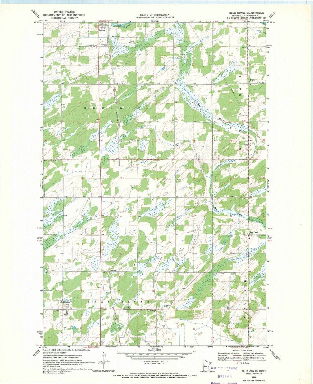 1969 Blue Grass, MN - Minnesota - USGS Topographic Map