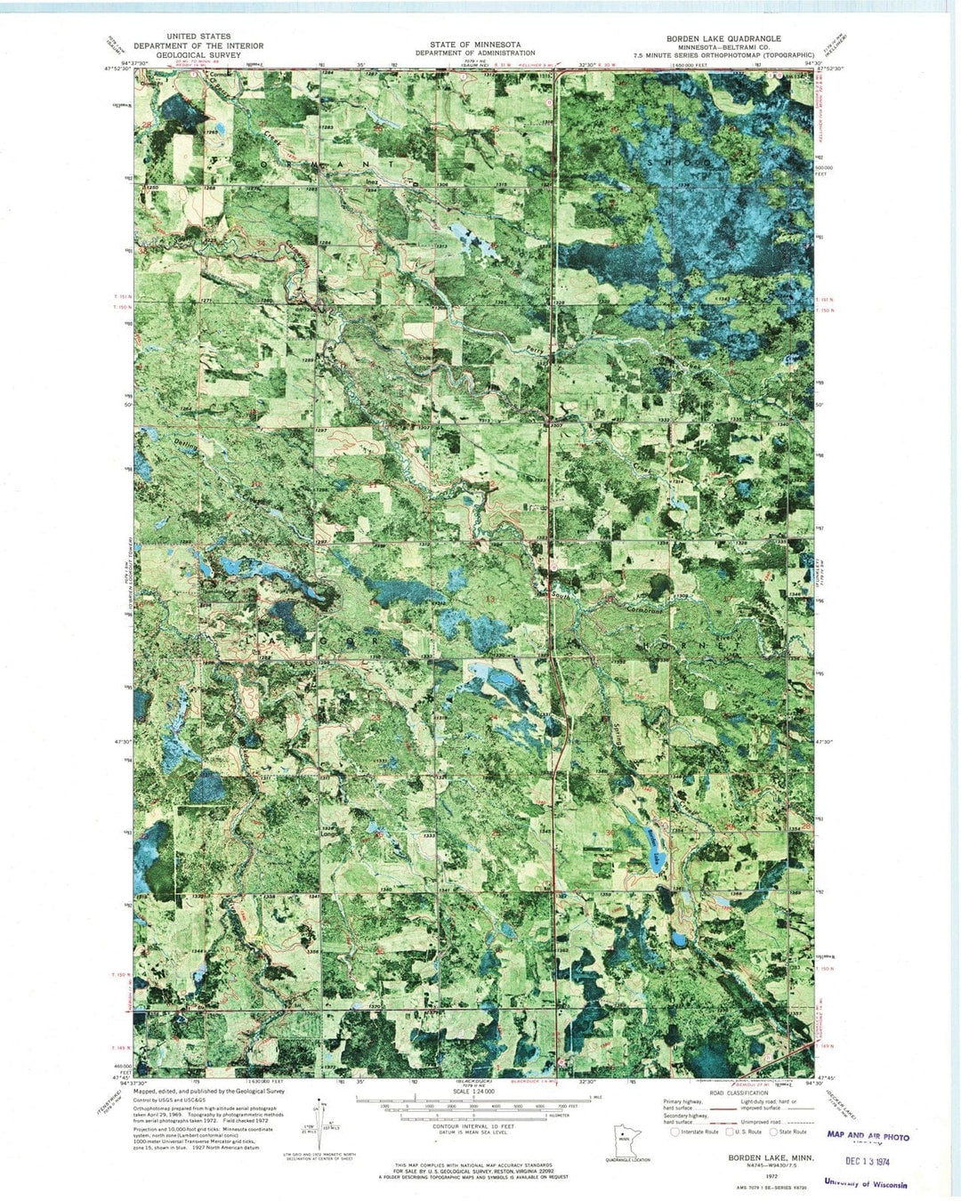 1972 Borden Lake, MN - Minnesota - USGS Topographic Map