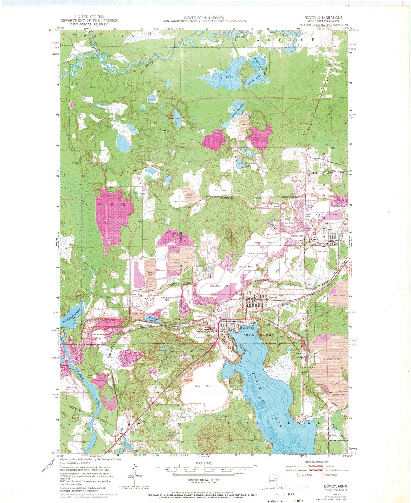 1952 Bovey, MN - Minnesota - USGS Topographic Map