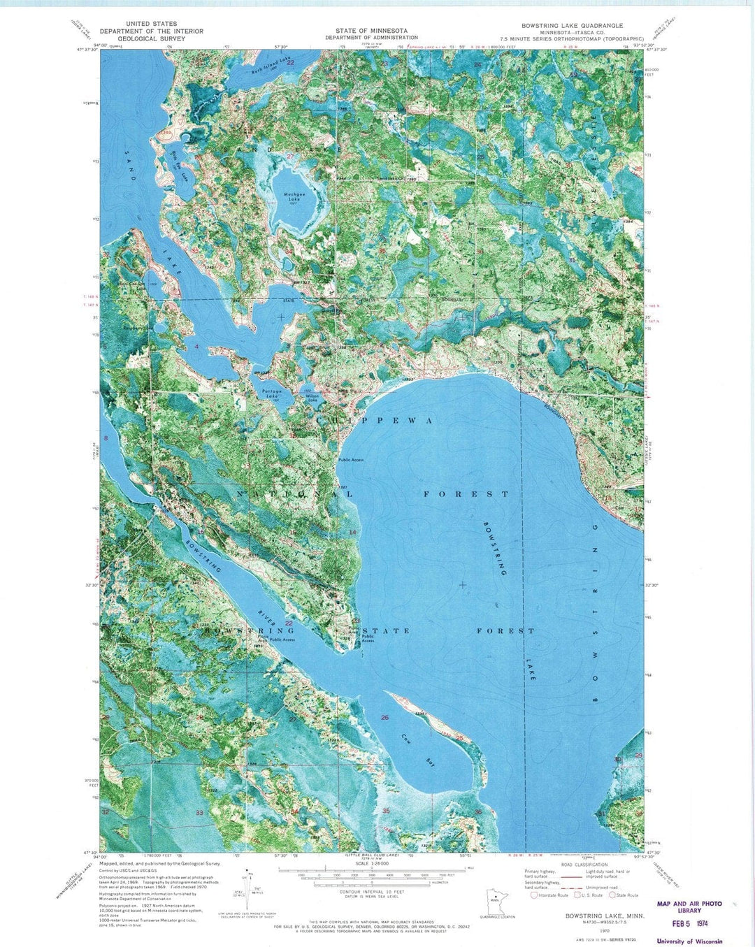 1970 Bowstring Lake, MN - Minnesota - USGS Topographic Map