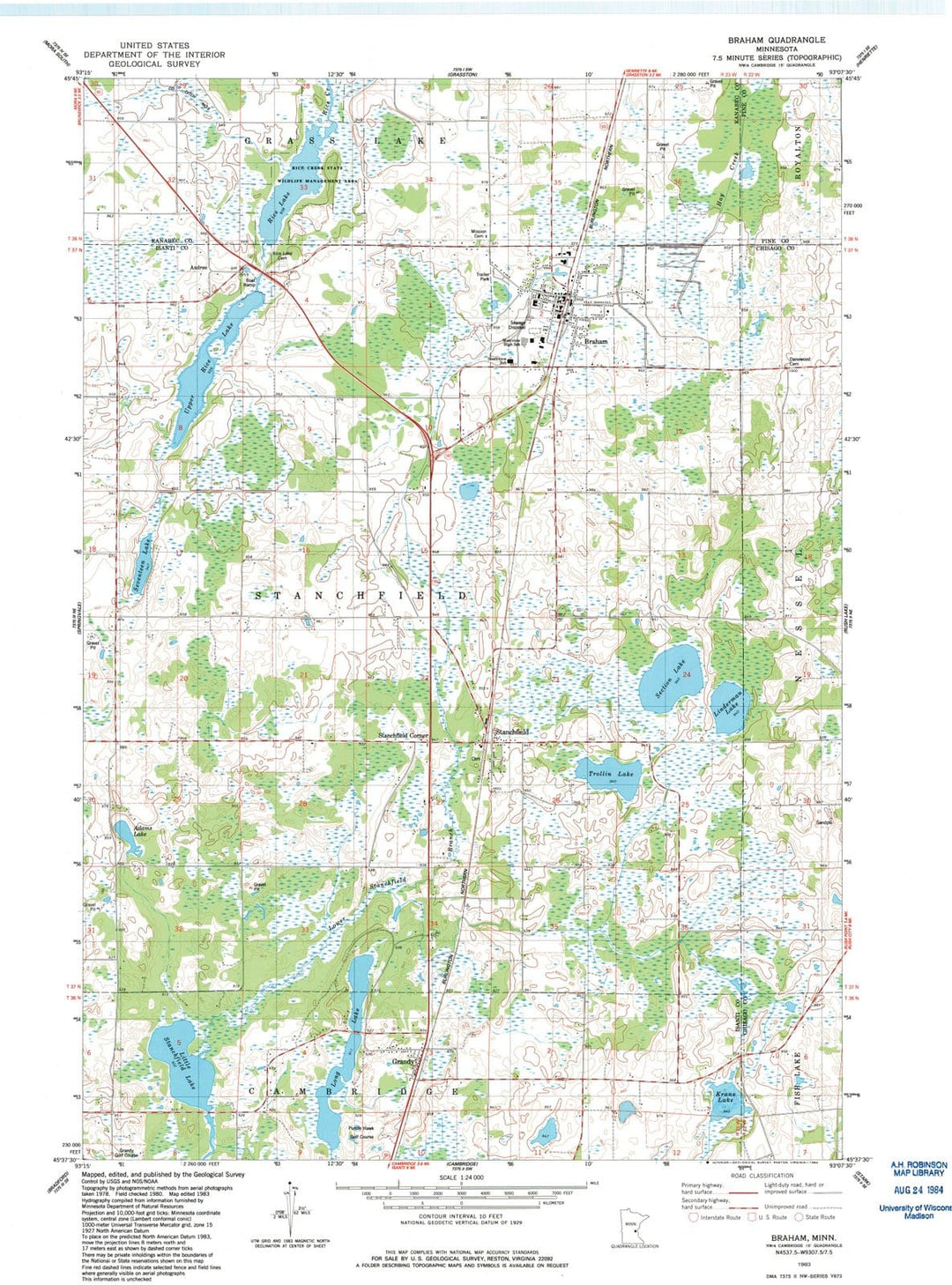 1983 Braham, MN - Minnesota - USGS Topographic Map