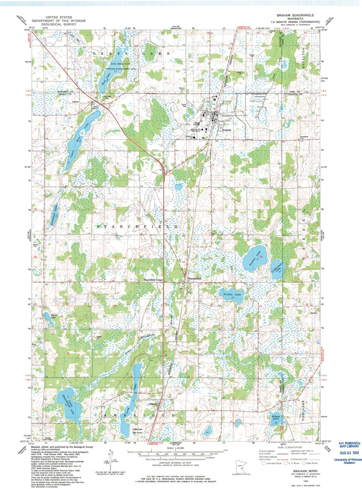 1983 Braham, MN - Minnesota - USGS Topographic Map