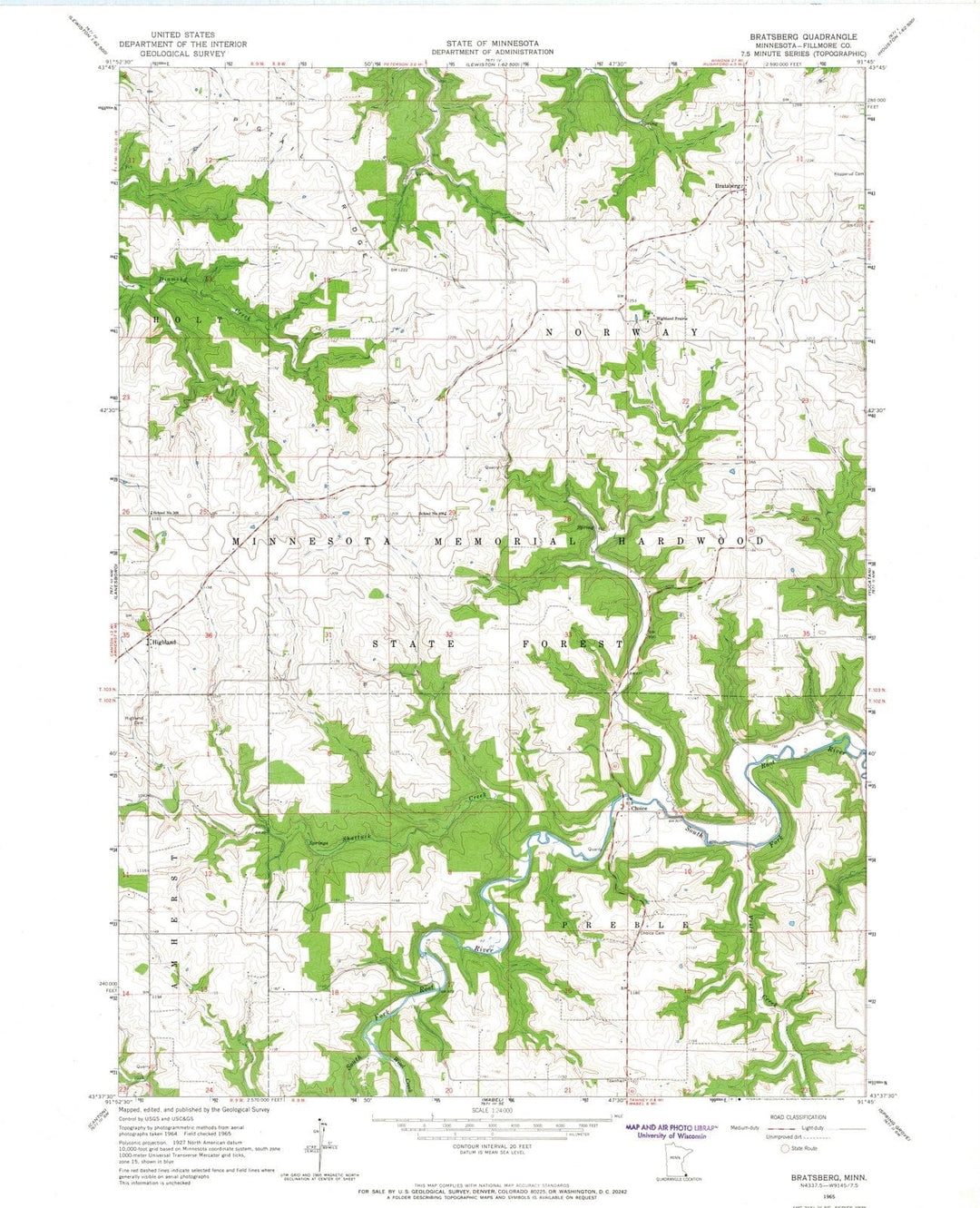 1965 Bratsberg, MN - Minnesota - USGS Topographic Map