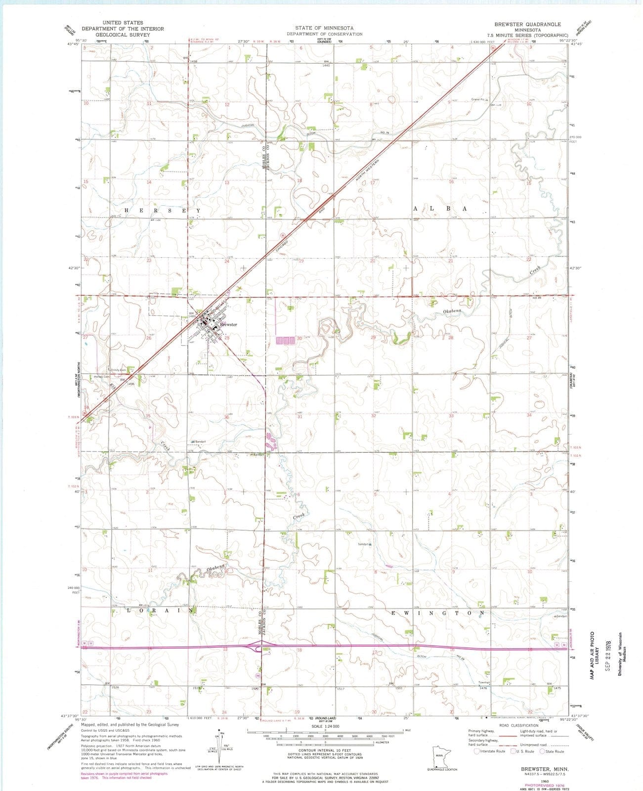 1960 Brewster, MN - Minnesota - USGS Topographic Map