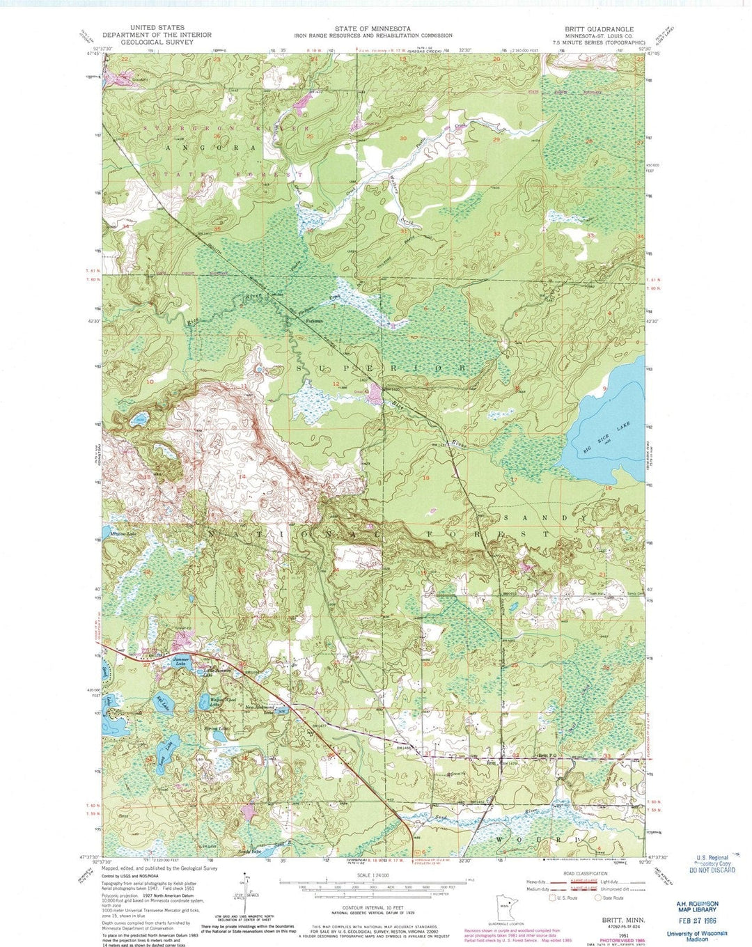 1951 Britt, MN - Minnesota - USGS Topographic Map