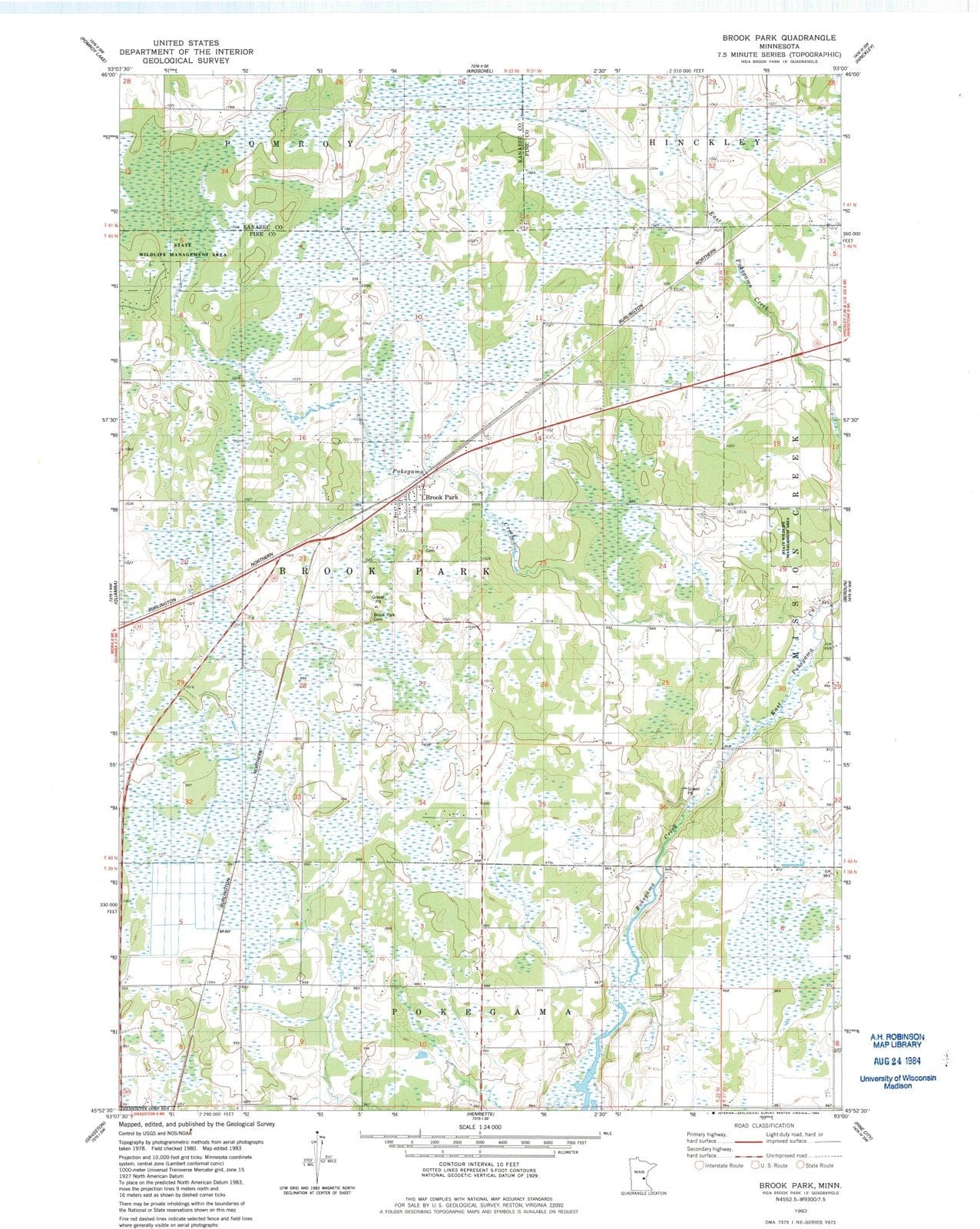 1983 Brook Park, MN - Minnesota - USGS Topographic Map