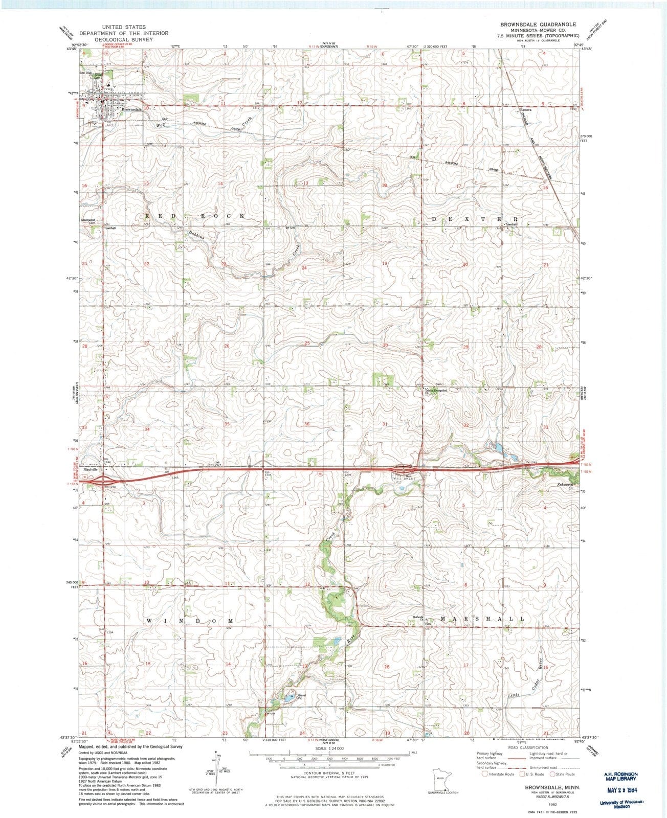 1982 Brownsdale, MN - Minnesota - USGS Topographic Map