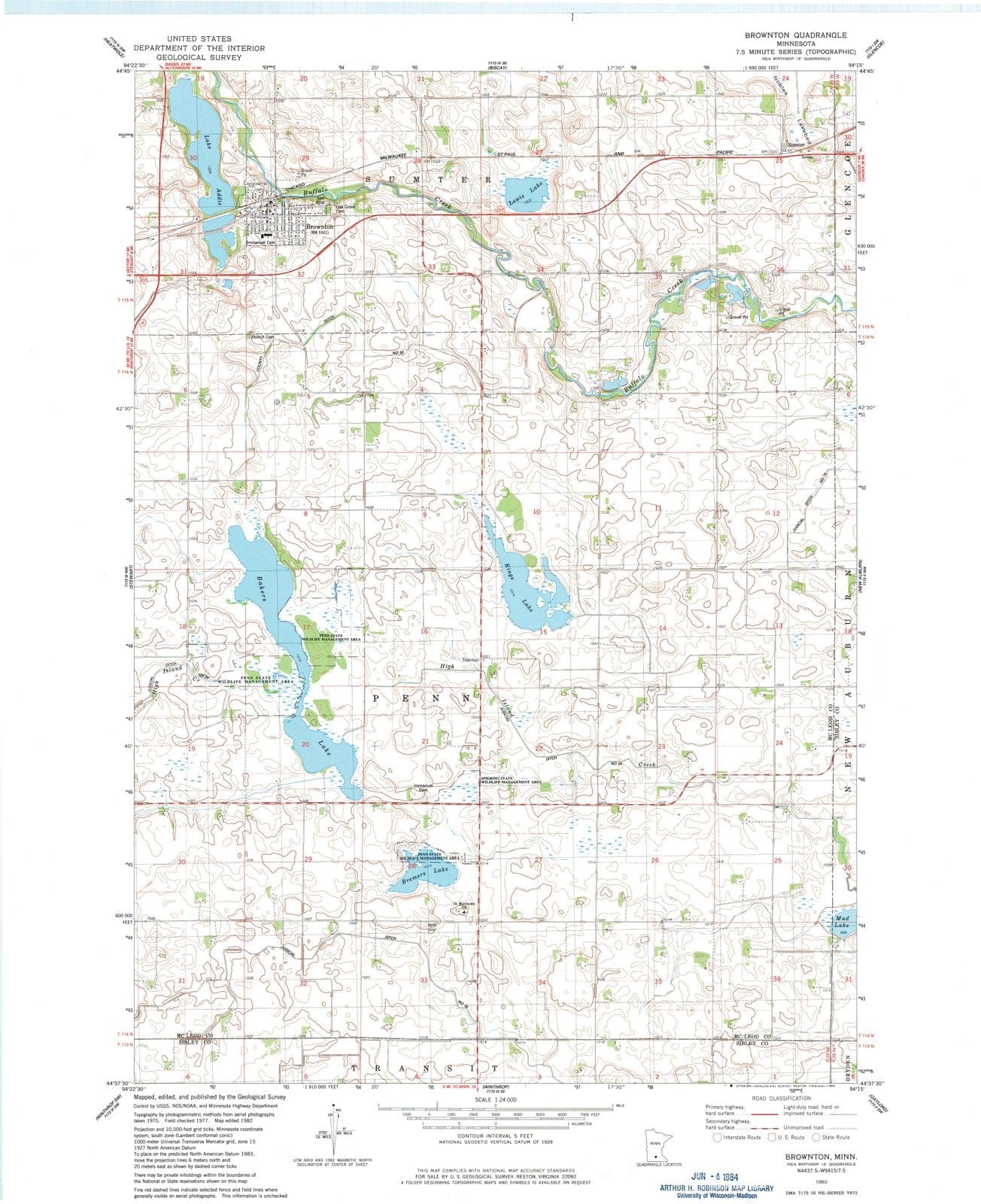 1982 Brownton, MN - Minnesota - USGS Topographic Map