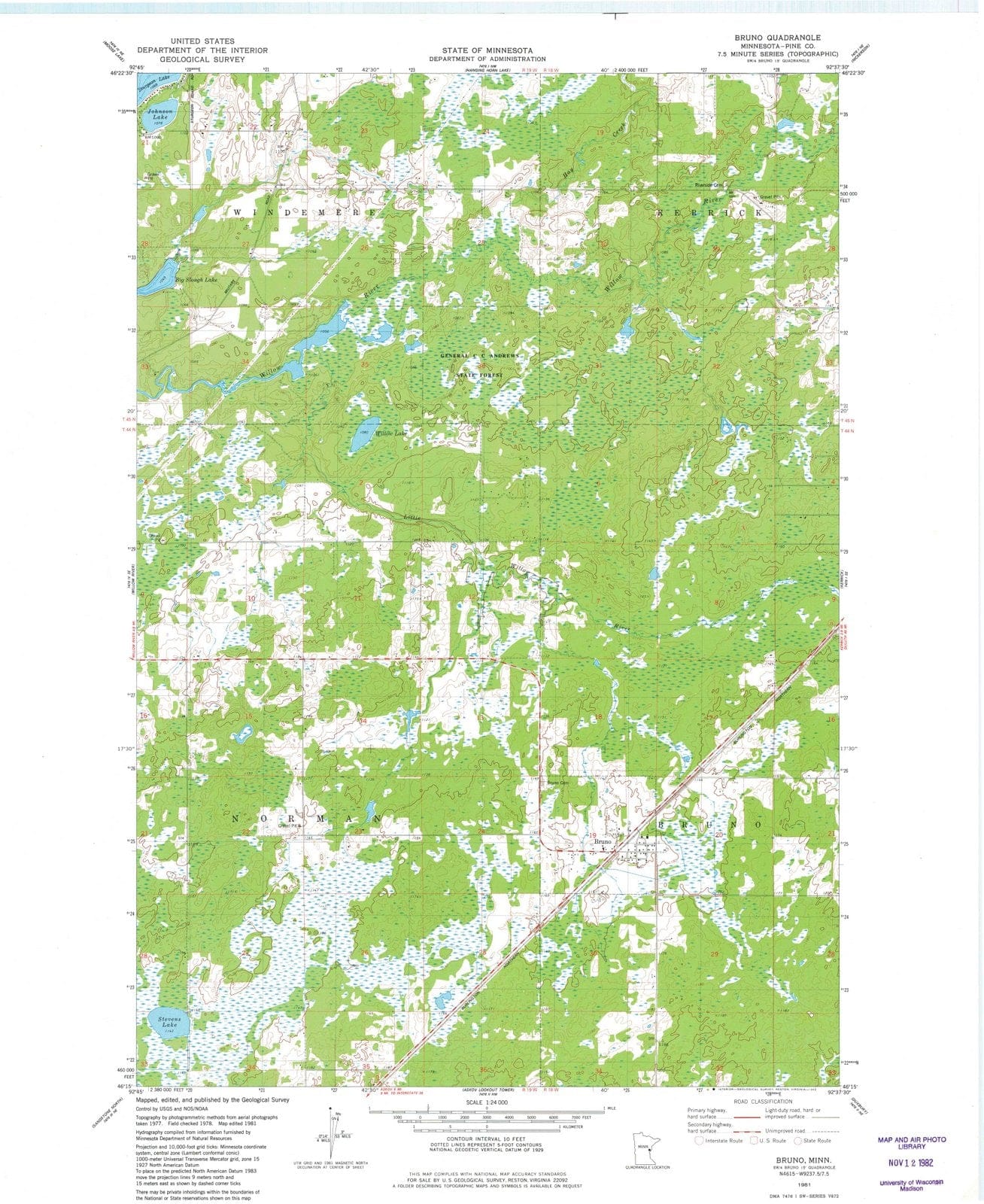 1981 Bruno, MN - Minnesota - USGS Topographic Map