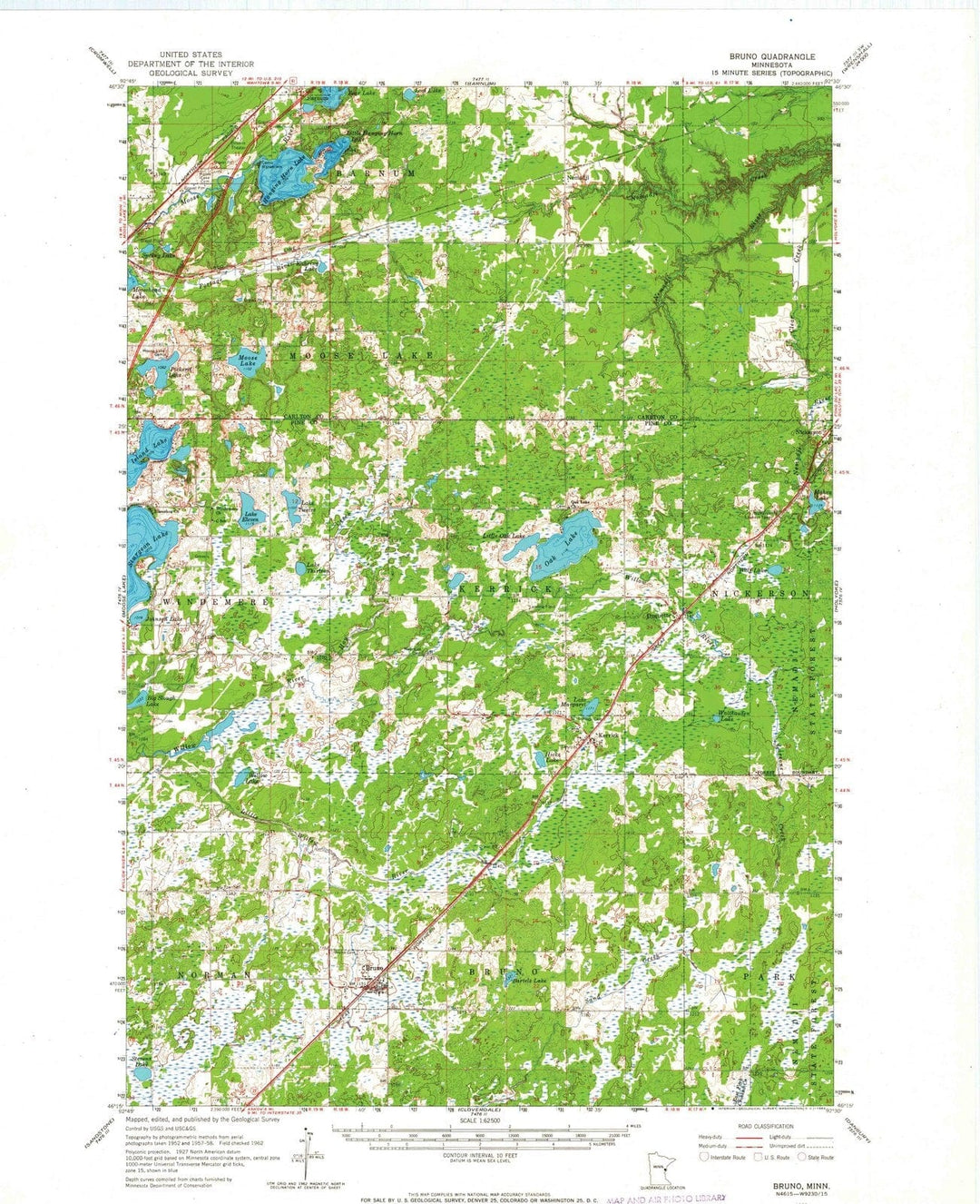 1962 Bruno, MN - Minnesota - USGS Topographic Map