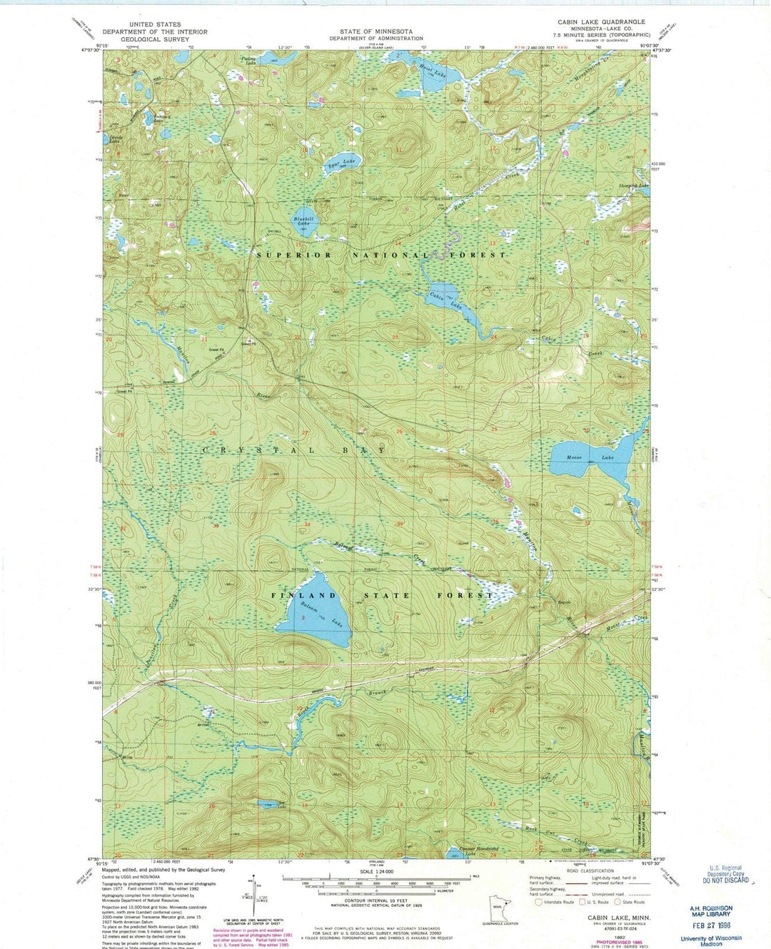 1982 Cabin Lake, MN - Minnesota - USGS Topographic Map