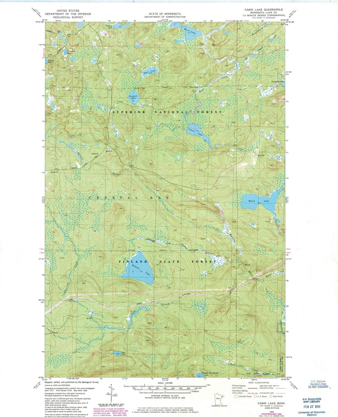 1982 Cabin Lake, MN - Minnesota - USGS Topographic Map