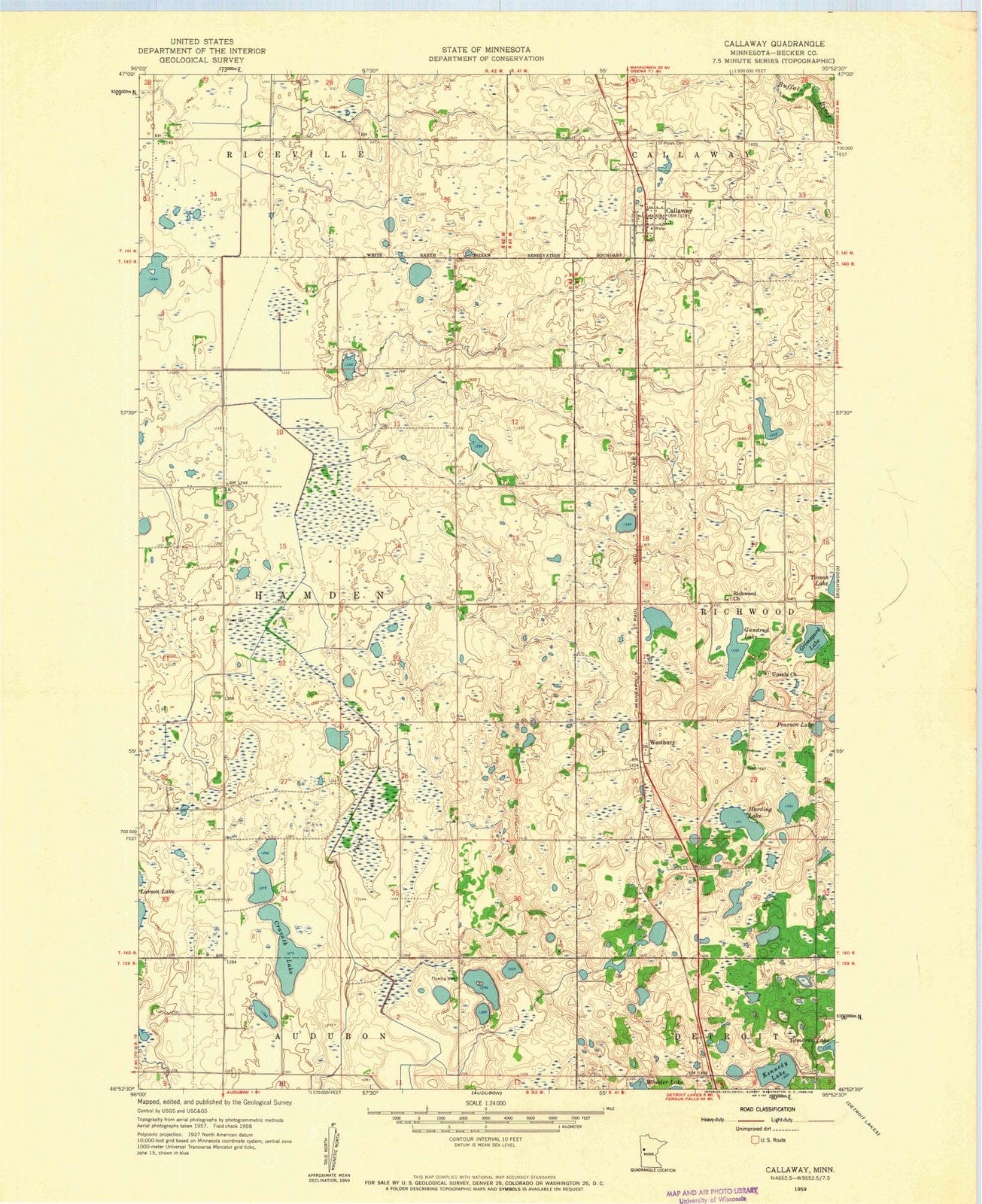 1959 Callaway, MN - Minnesota - USGS Topographic Map