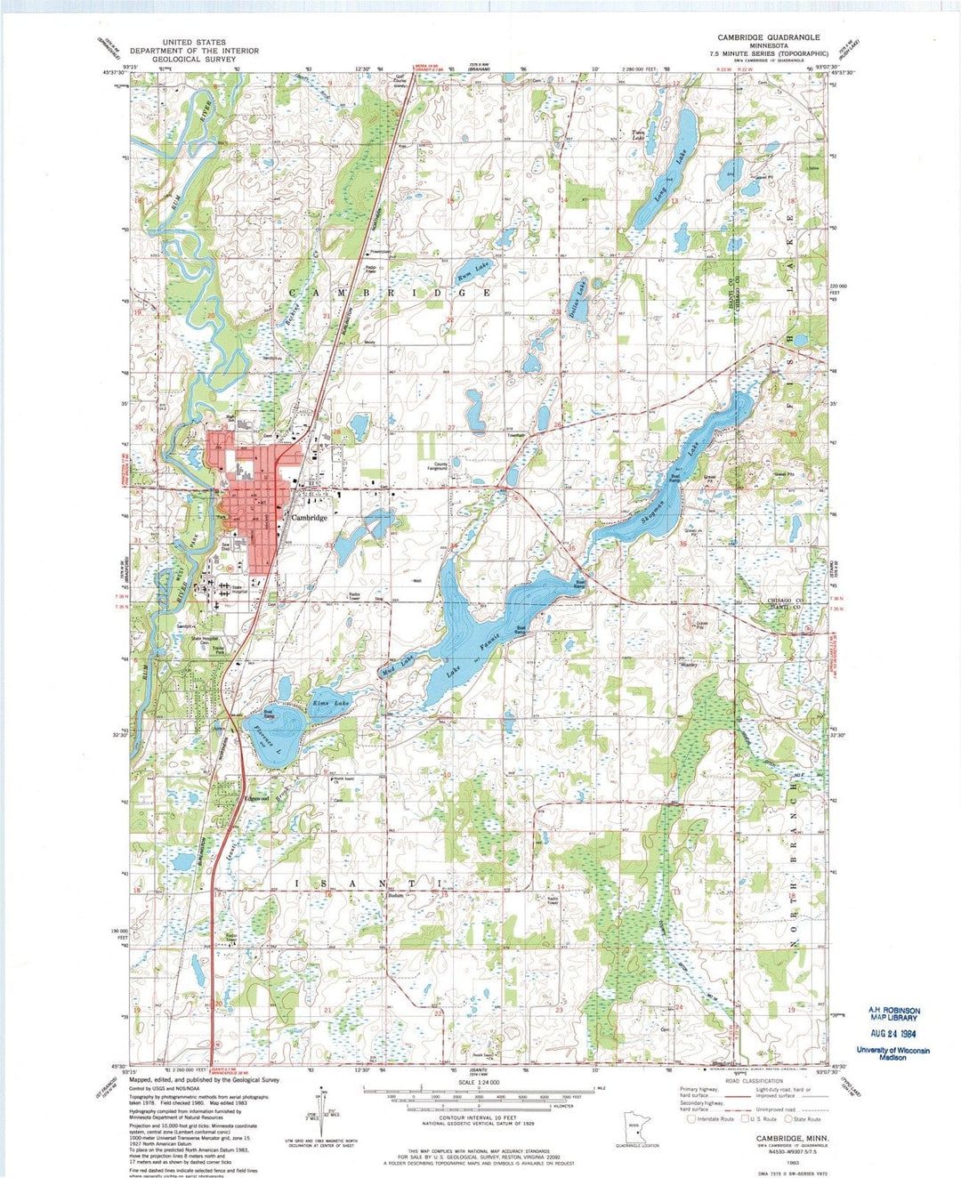 1983 Cambridge, MN - Minnesota - USGS Topographic Map