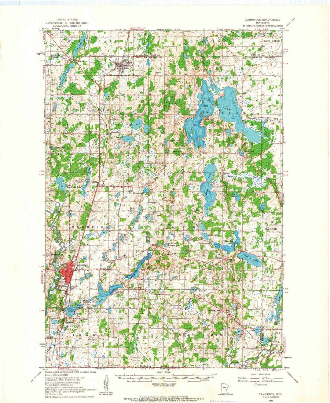 1961 Cambridge, MN - Minnesota - USGS Topographic Map