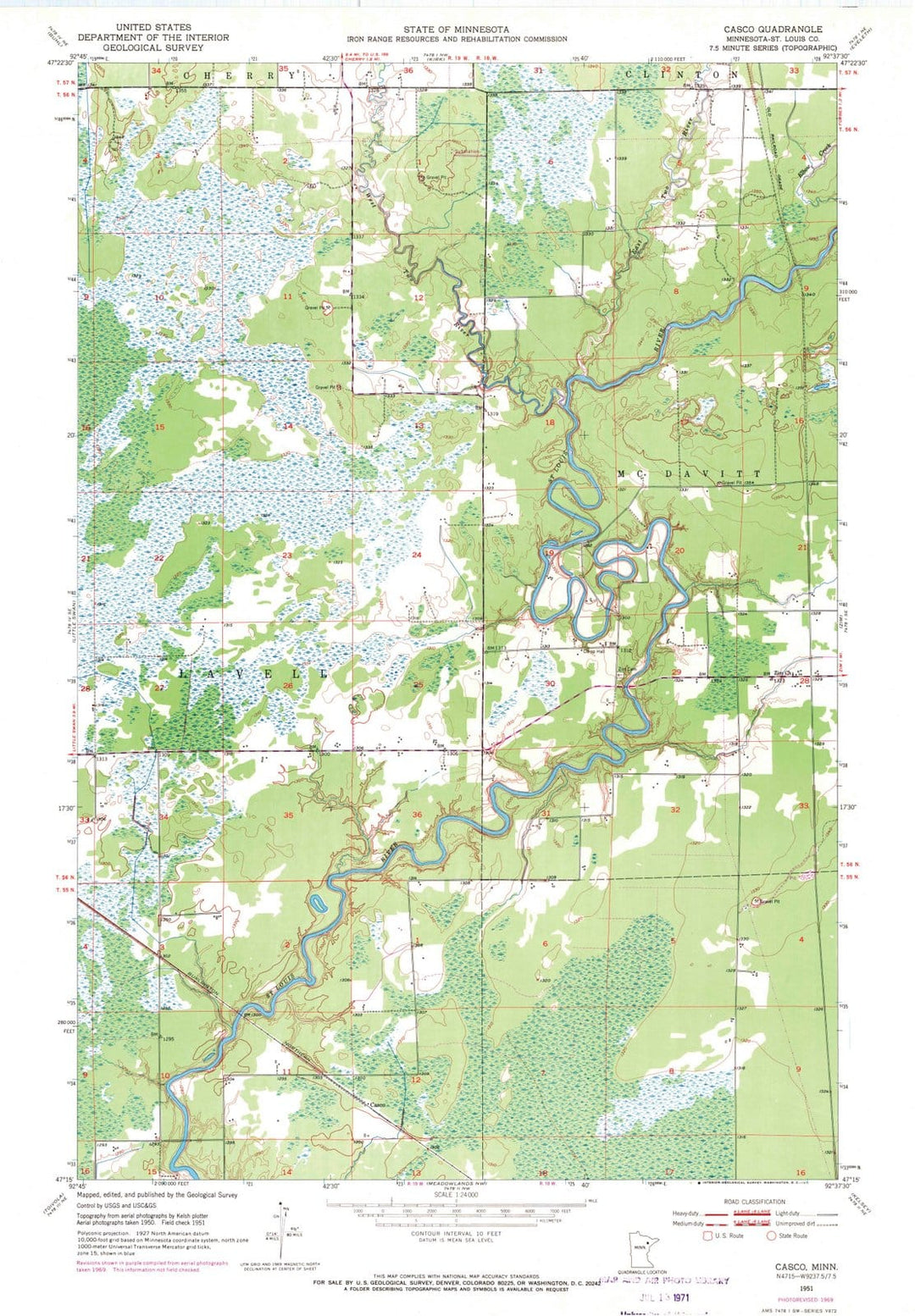 1951 Casco, MN - Minnesota - USGS Topographic Map