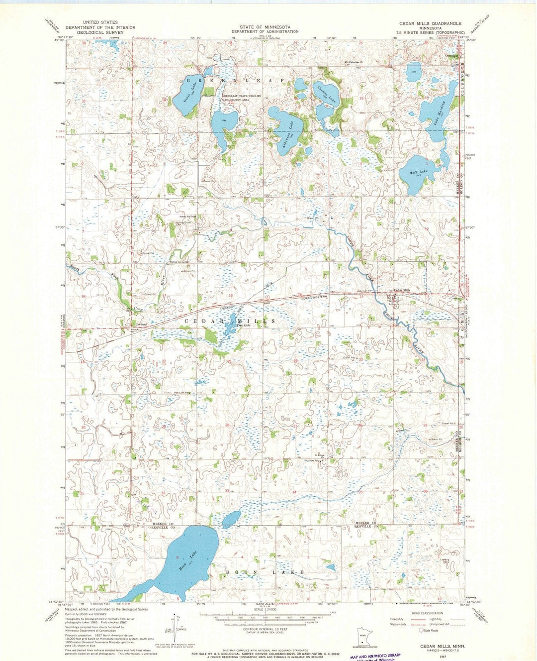 1967 Cedar Mills, MN - Minnesota - USGS Topographic Map